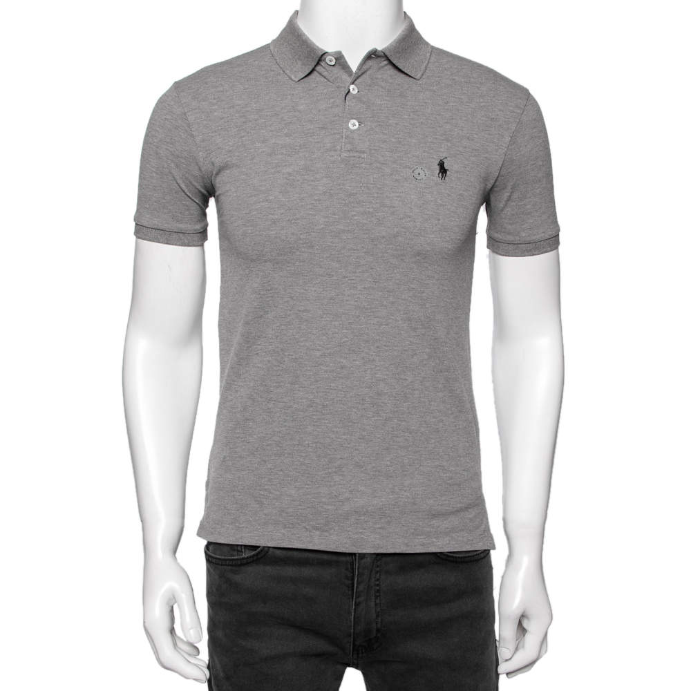 مملوكة مسبقًا Polo Ralph Lauren Grey Cotton Knit Polo T-Shirt S