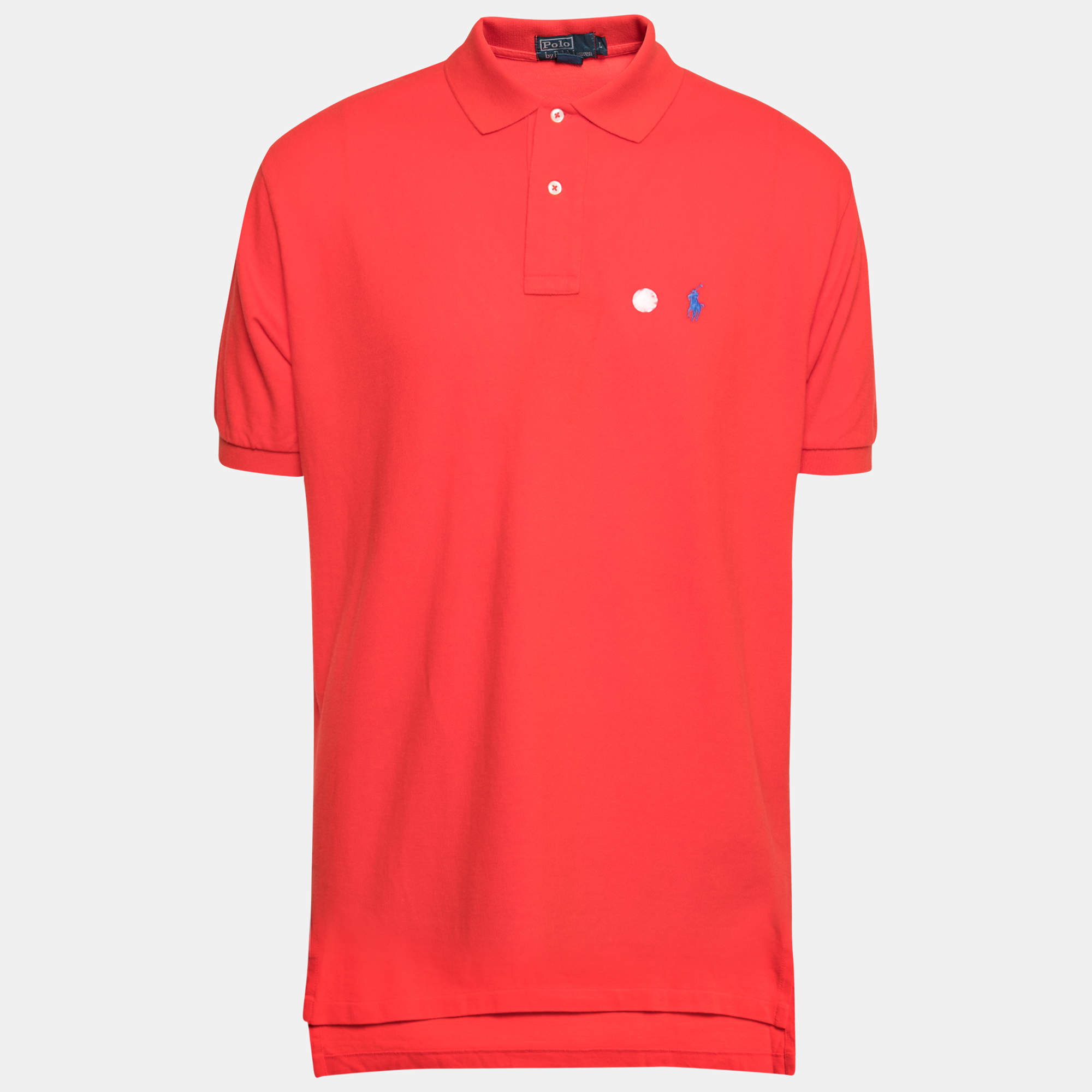 Pre Owned Polo Ralph Lauren Red Cotton Polo T-Shirt L
