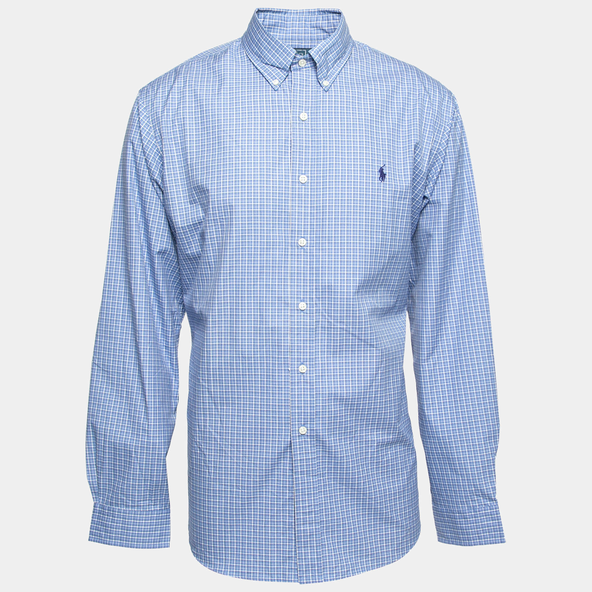 Pre Owned Polo Ralph Lauren Blue Checked Cotton Button Front Shirt XL