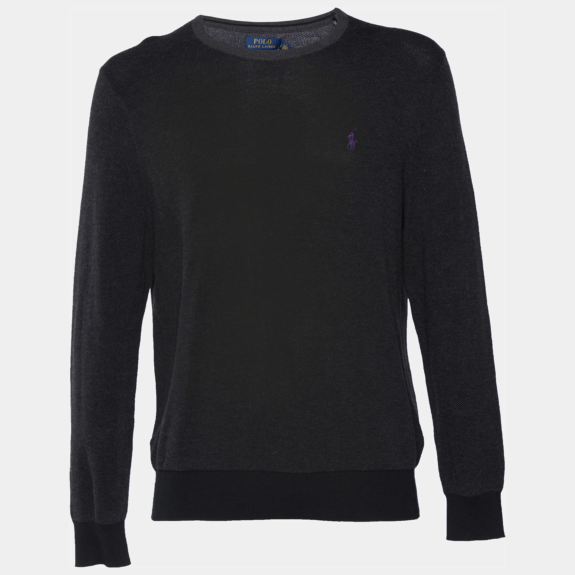 Pre Owned Polo Ralph Lauren Charcoal Grey Cotton Knit Jumper L