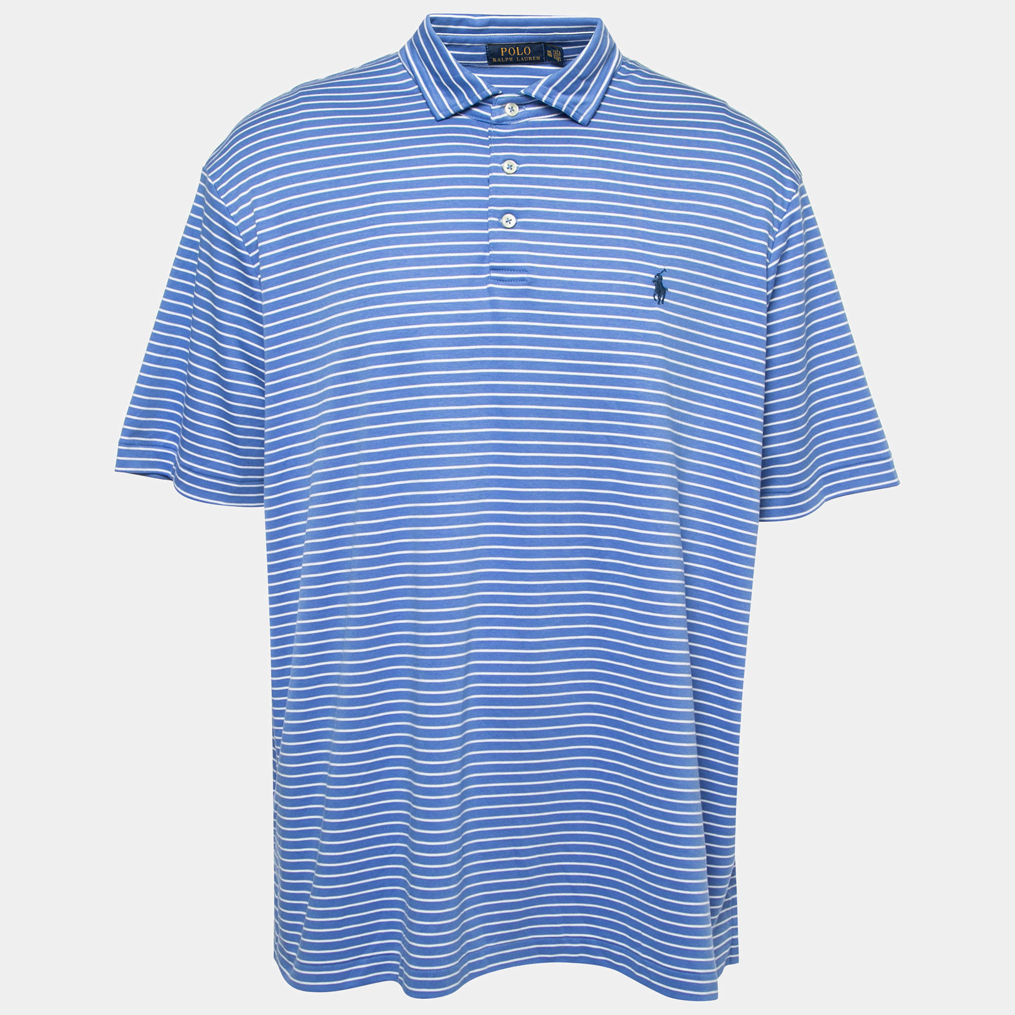 Pre Owned Polo Ralph Lauren Blue Striped Cotton Knit Polo T-Shirt XXL