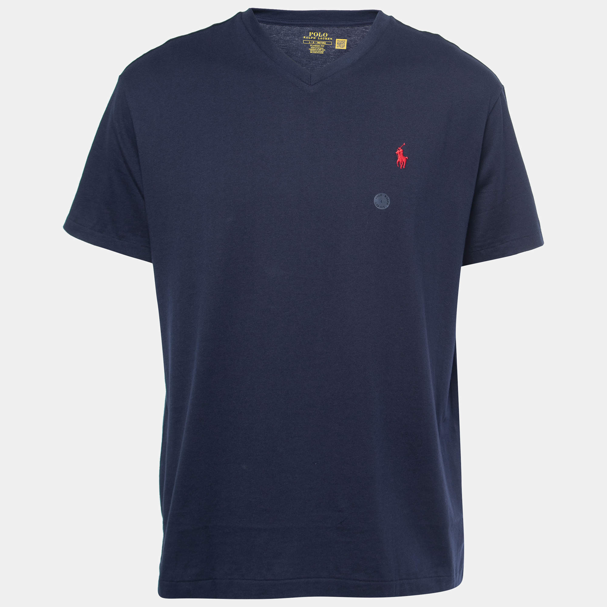 مملوكة مسبقًا Polo Ralph Lauren Navy Blue Cotton Classic Fit V-Neck T-Shirt L