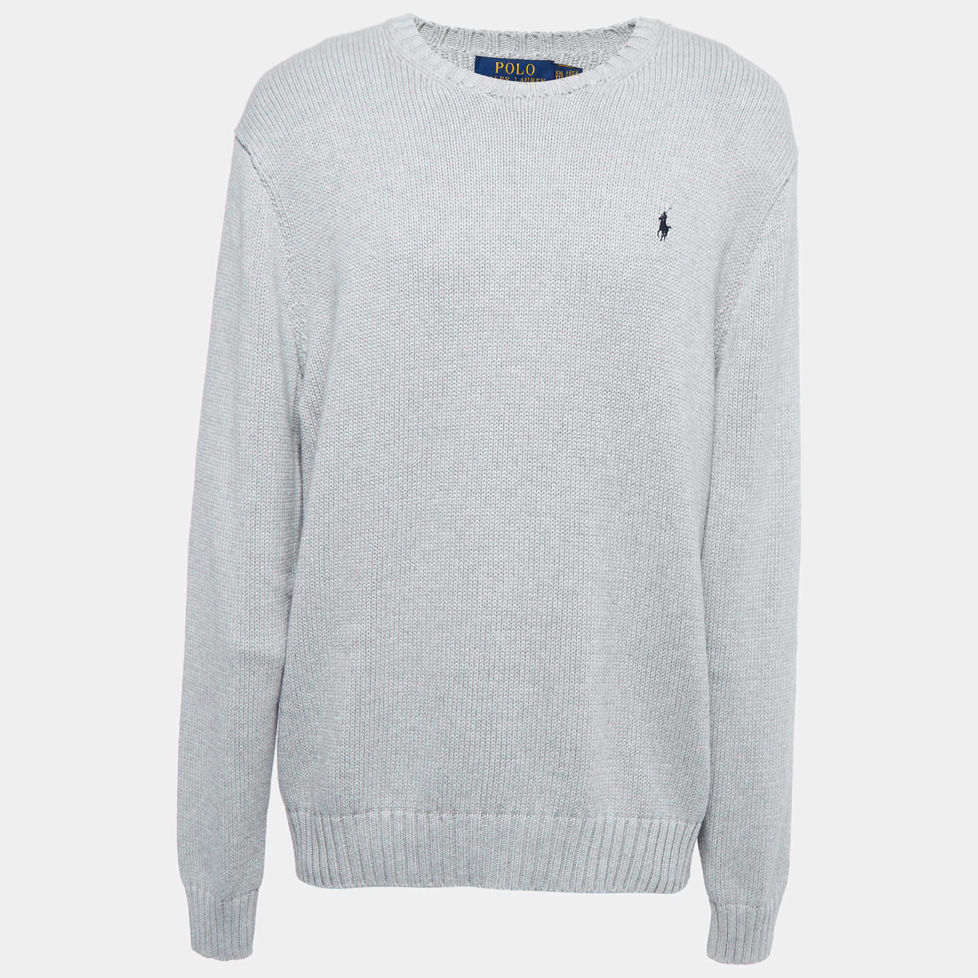 مملوكة مسبقًا Polo Ralph Lauren Grey Cotton Knit Crew Neck Sweater XXL