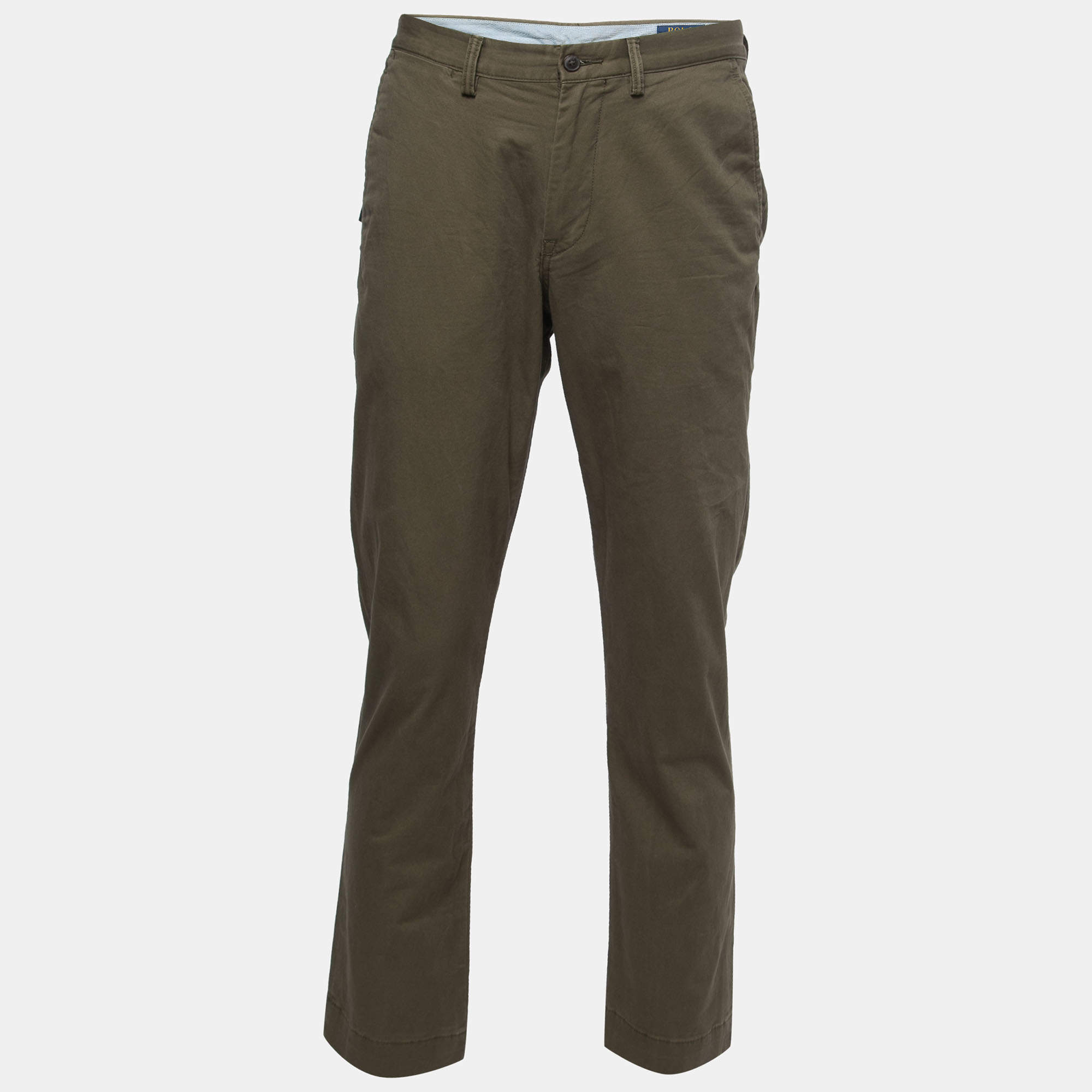 Pre Owned Polo Ralph Lauren Green Cotton Straight Fit Trousers L