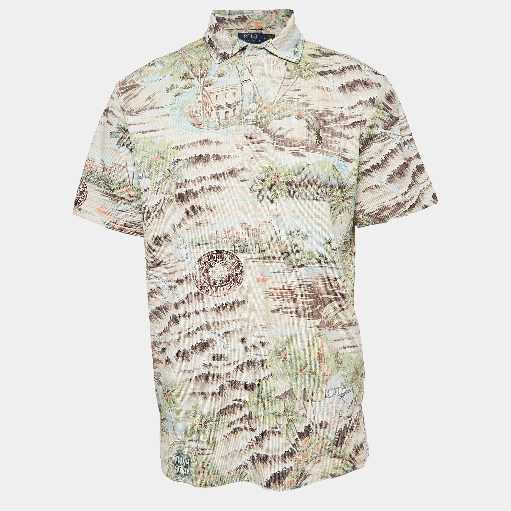 Pre Owned Polo Ralph Lauren Multicolor Printed Cotton Mesh Polo T-Shirt L