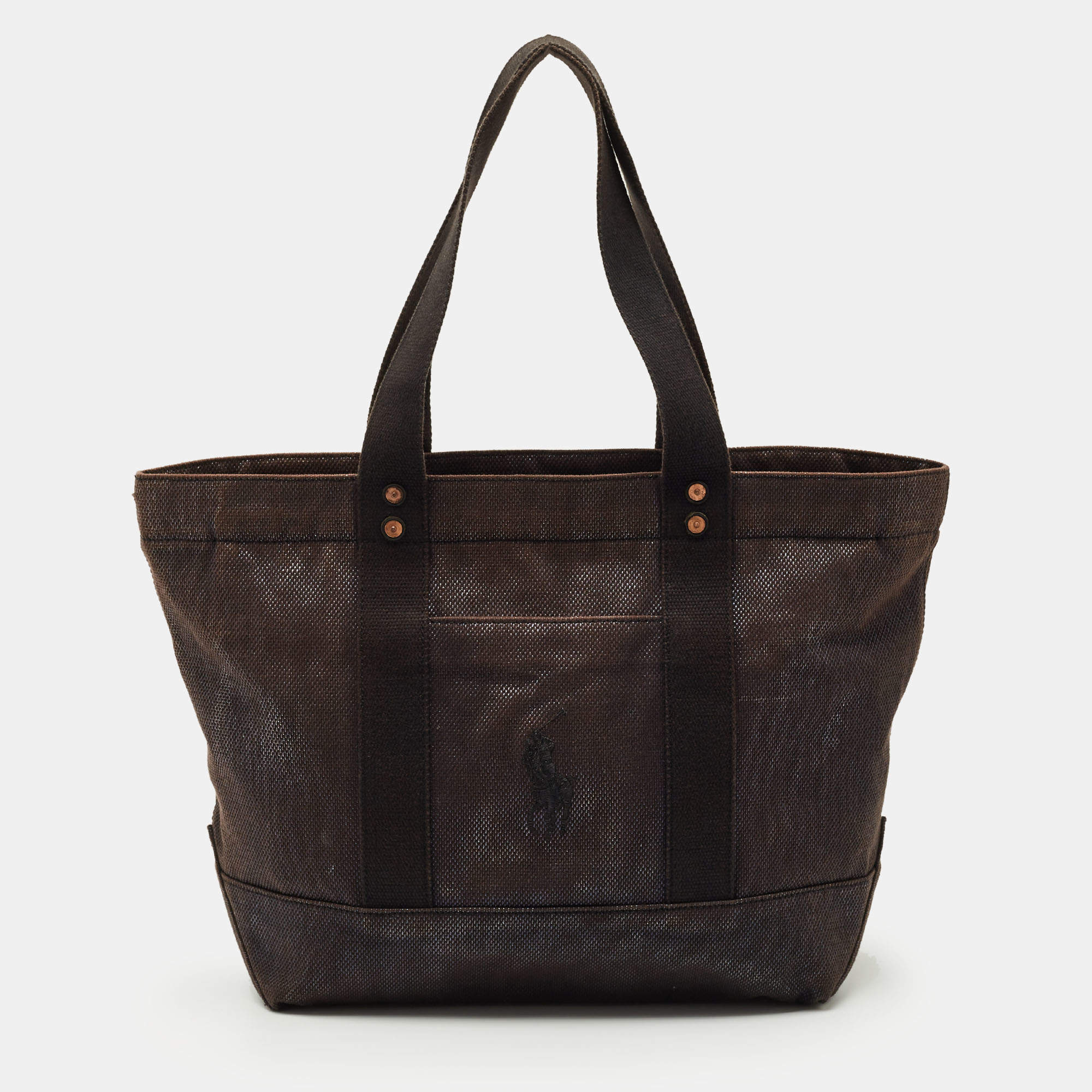 Pre Owned Polo Ralph Lauren Metallic Canvas Big Pony Tote