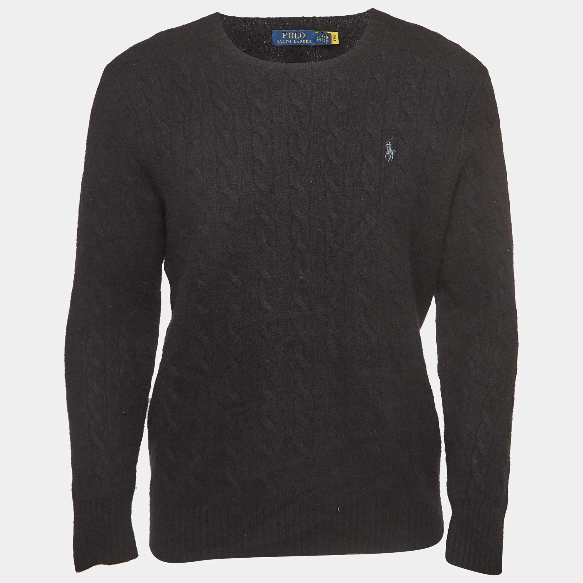 Pre Owned Polo Ralph Lauren Black Cable Knit Crew Neck Sweatshirt XXL