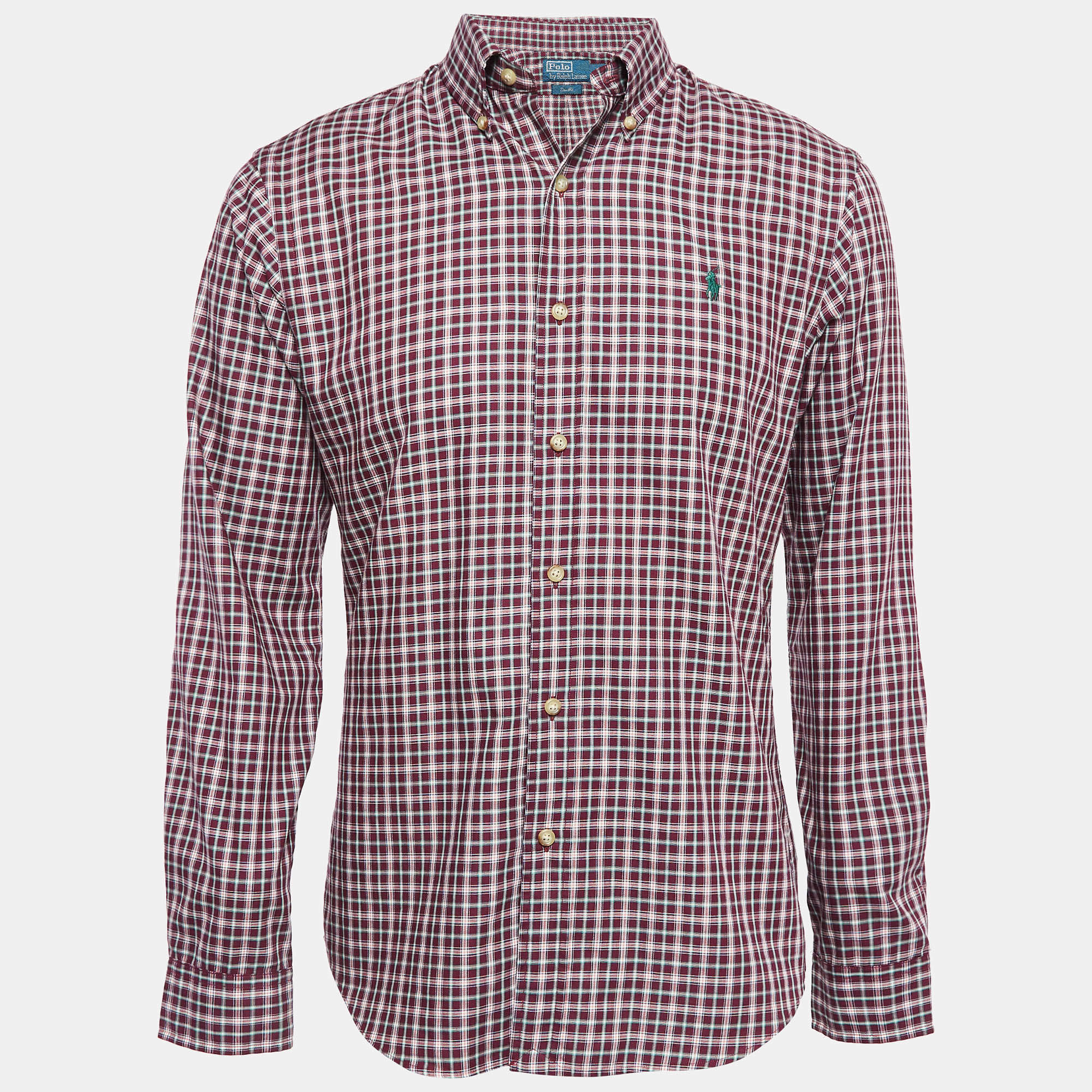 Pre Owned  Polo Ralph Lauren Burgundy Plaid Cotton Buttoned Down Shirt M
