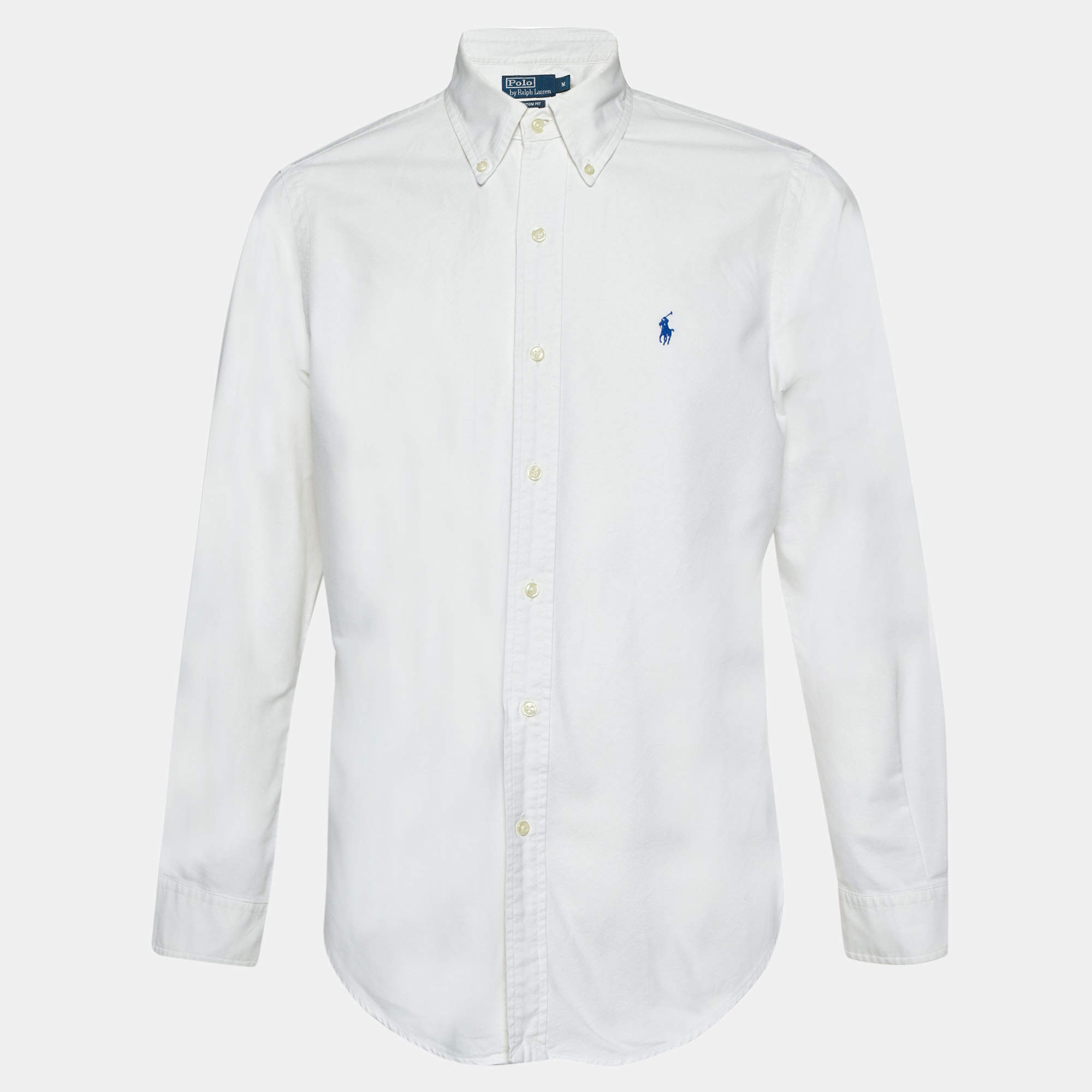Pre Owned Polo Ralph Lauren White Cotton Custom Fit Button Down Shirt M