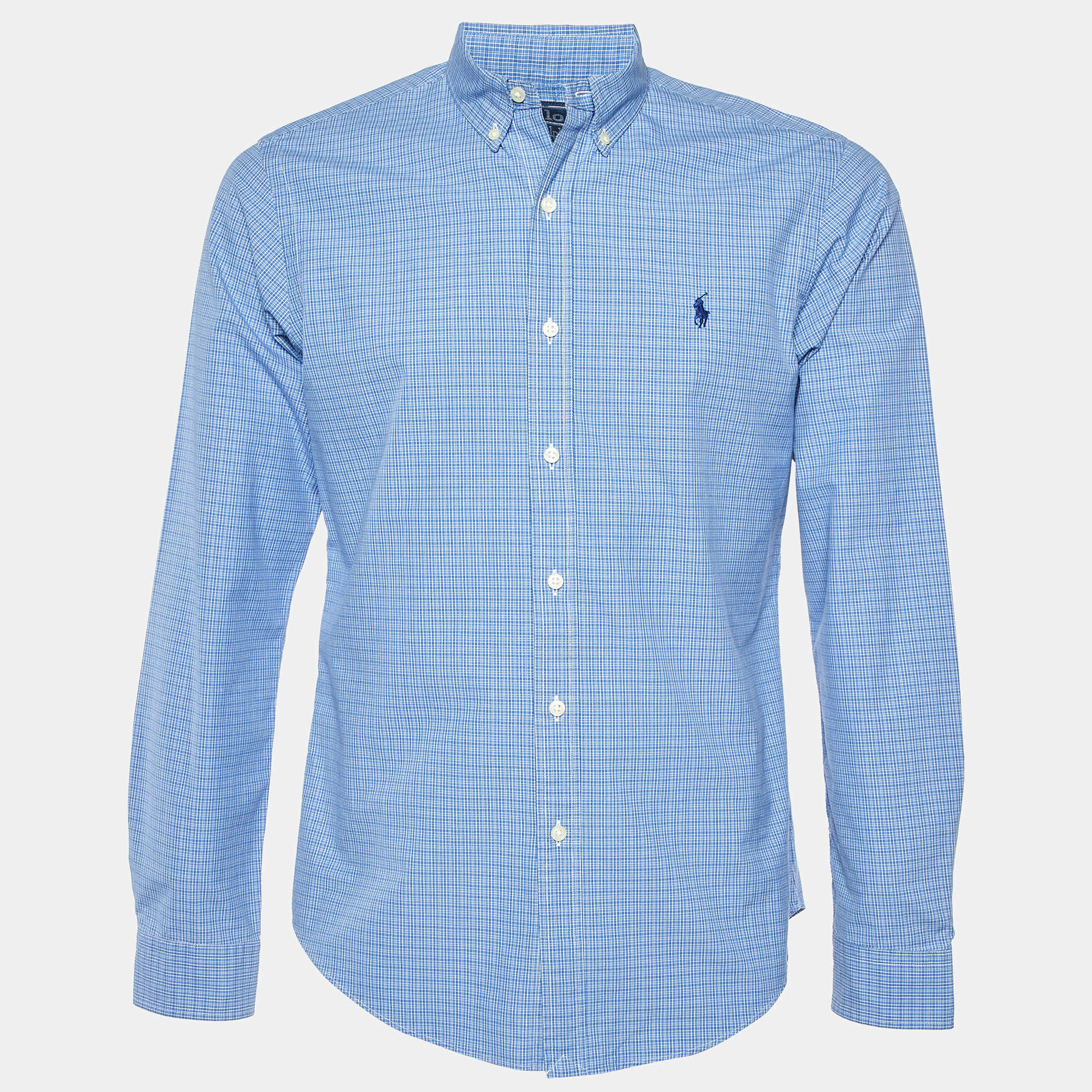 Pre Owned Polo Ralph Lauren Blue Checked Cotton Slim Fit Button Down Shirt M