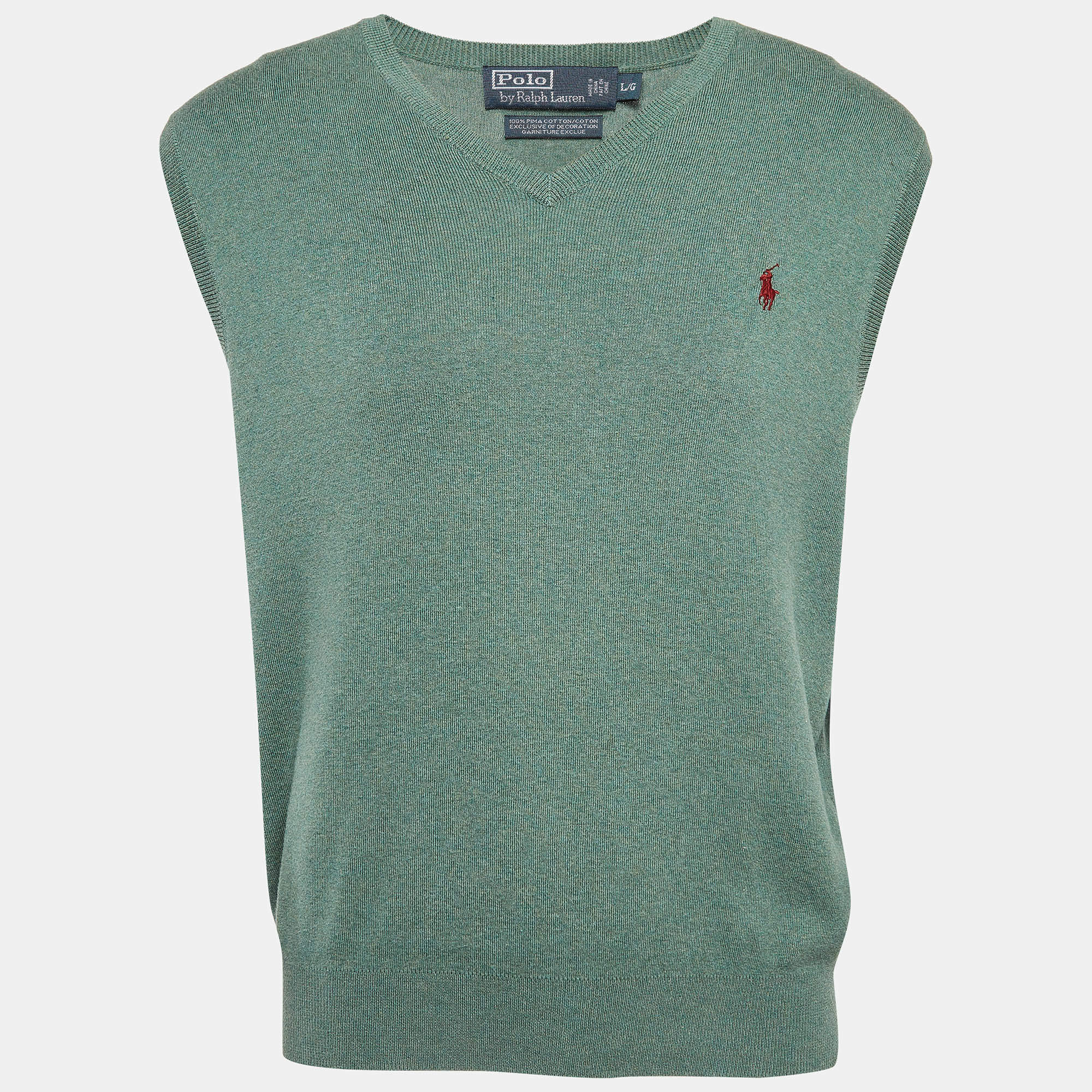 Pre Owned Polo Ralph Lauren Green Cotton Knit Sleeveless T-Shirt L