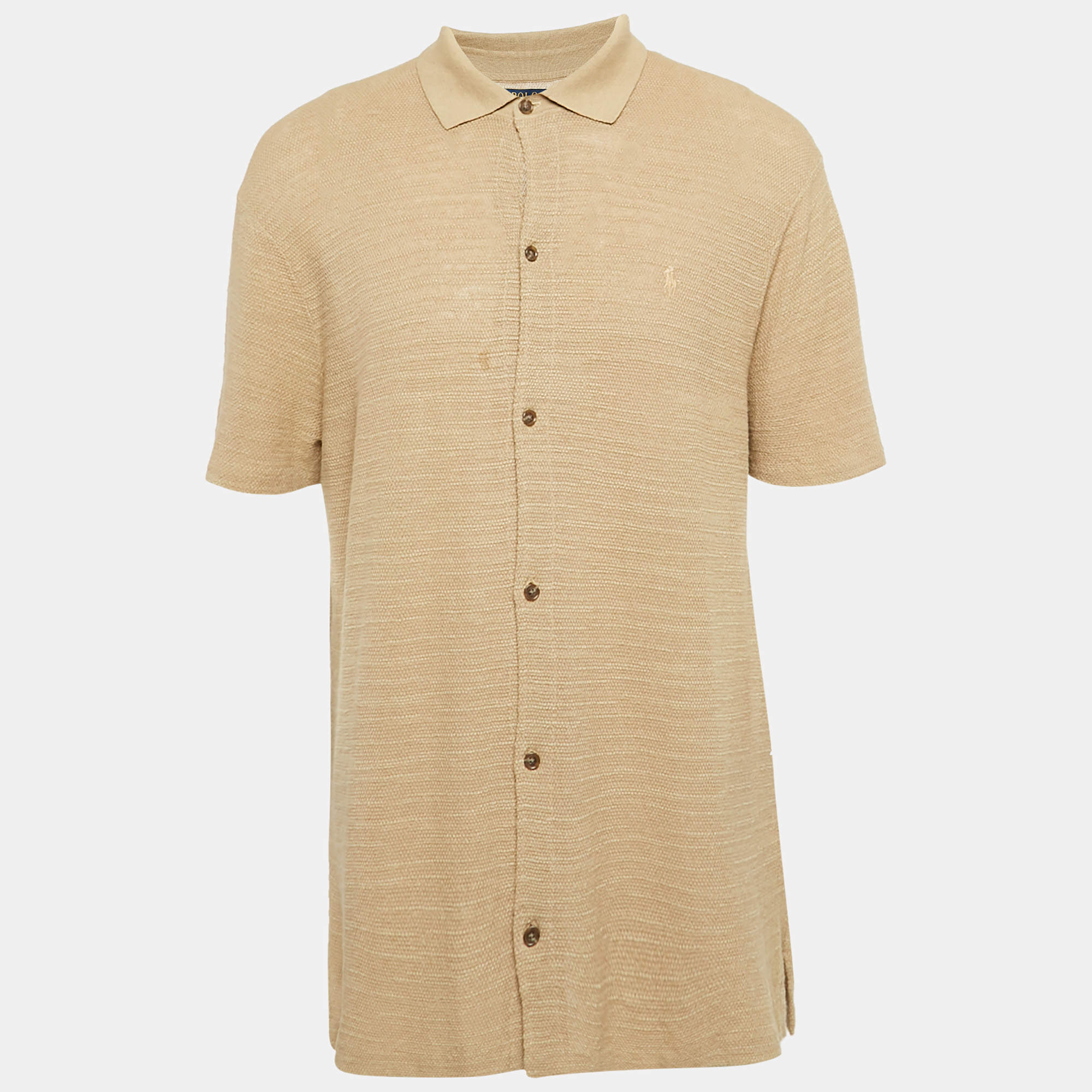 Pre Owned Polo Ralph Lauren Brown Textured Cotton Knit Short Sleeve Shirt XL