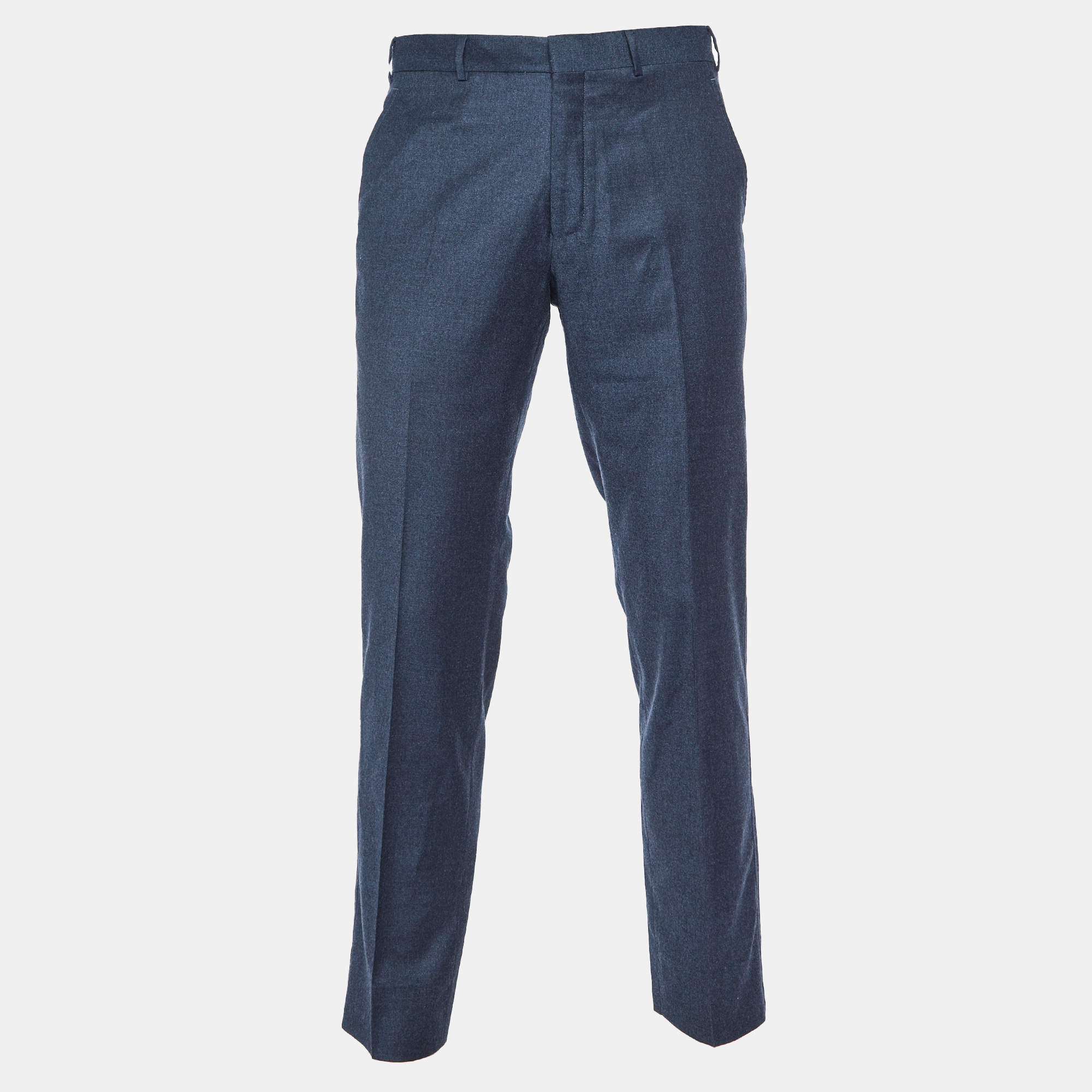 Pre Owned Polo Ralph Lauren Dark Blue Wool Regular Fit Trousers M