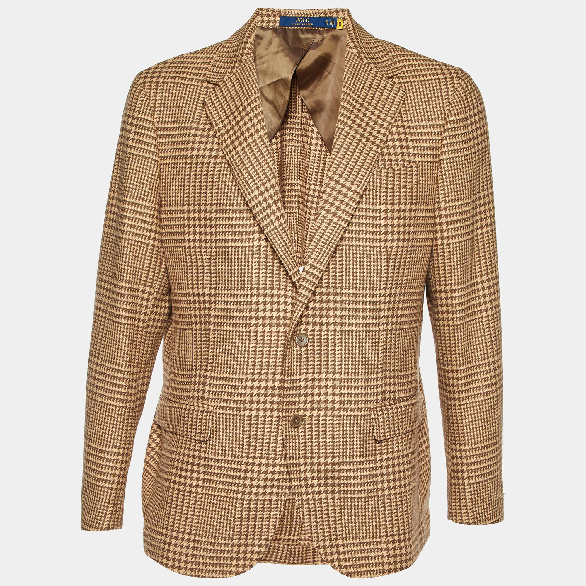Pre Owned Polo Ralph Lauren Brown Houndstooth Wool Blend Blazer XL