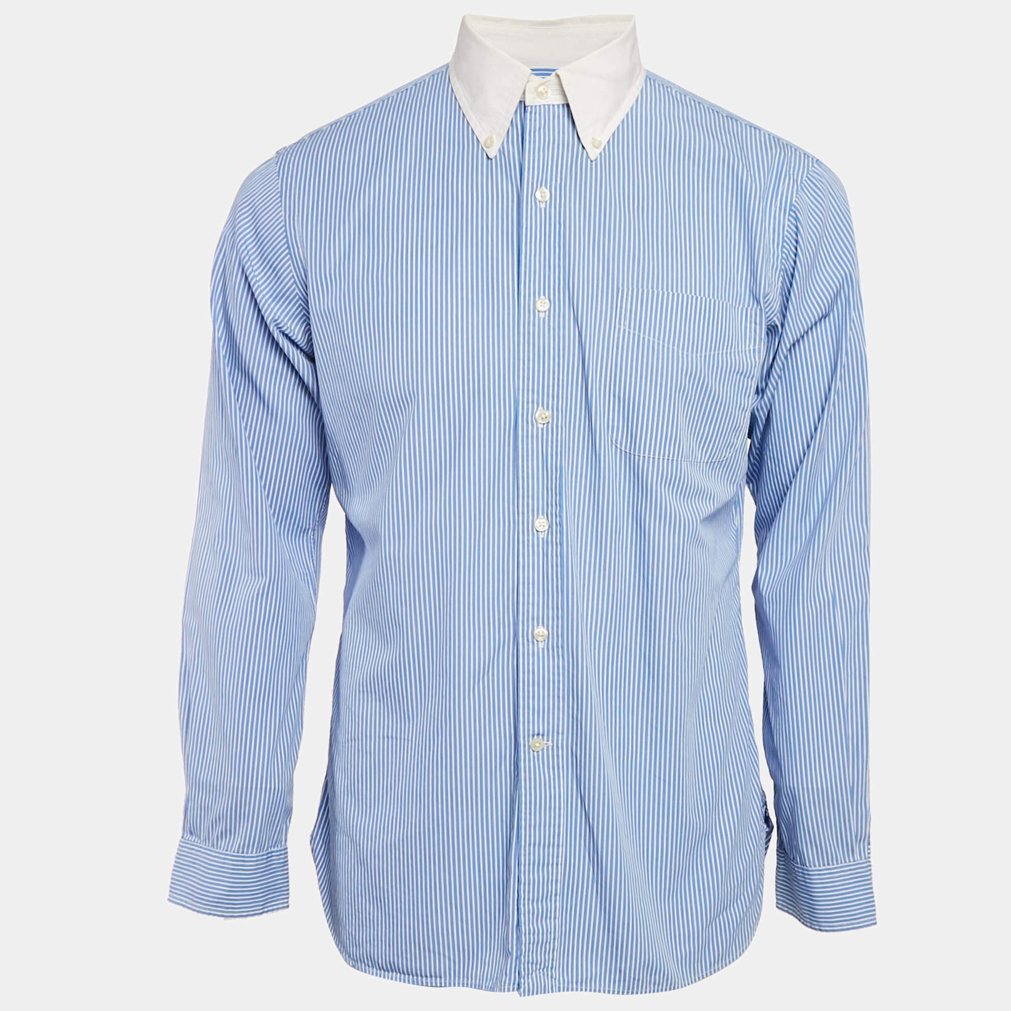 Pre Owned Polo Ralph Lauren Blue Striped Cotton Slim Fit Shirt L