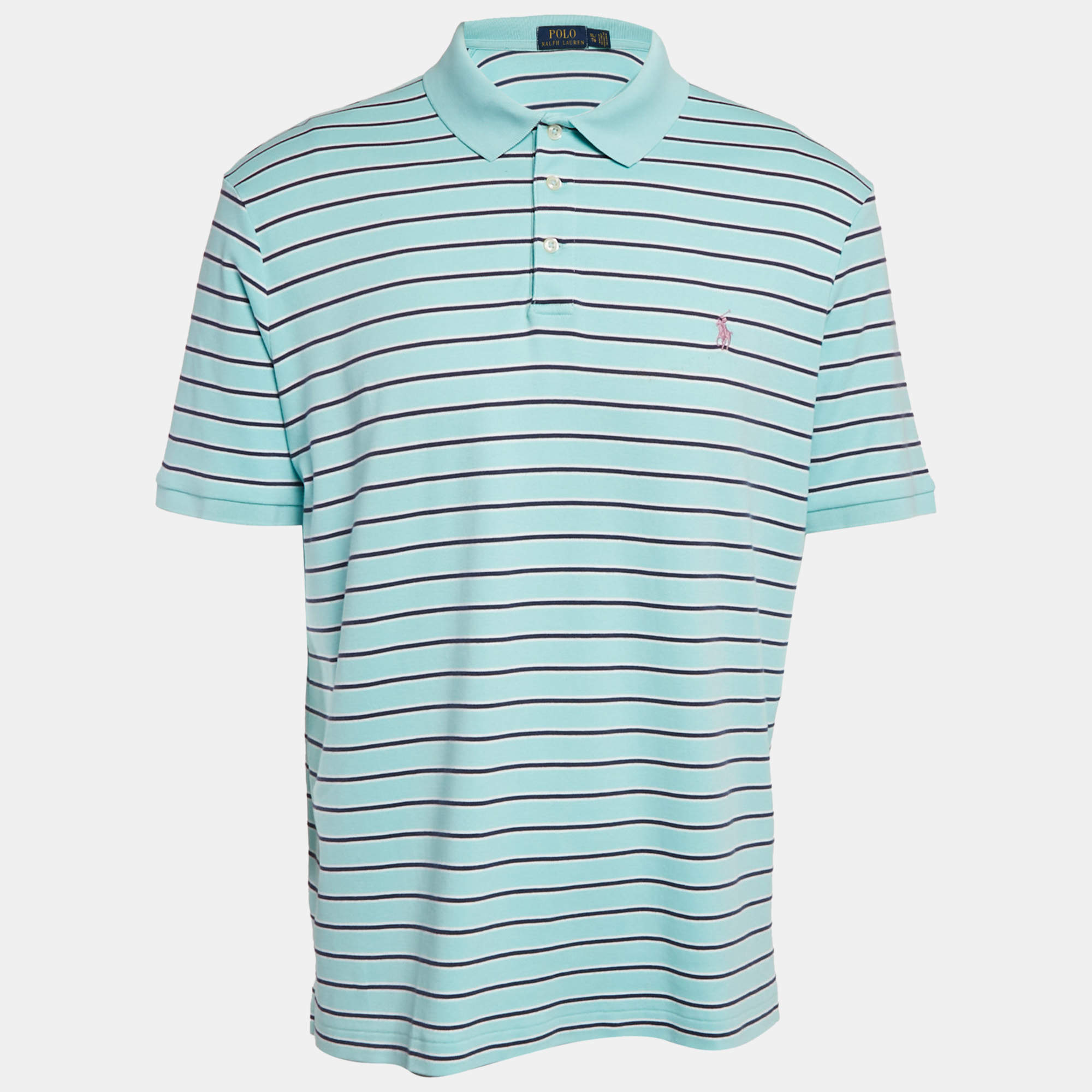 Pre Owned Polo Ralph Lauren Blue Striped Jersey Polo T-Shirt XL