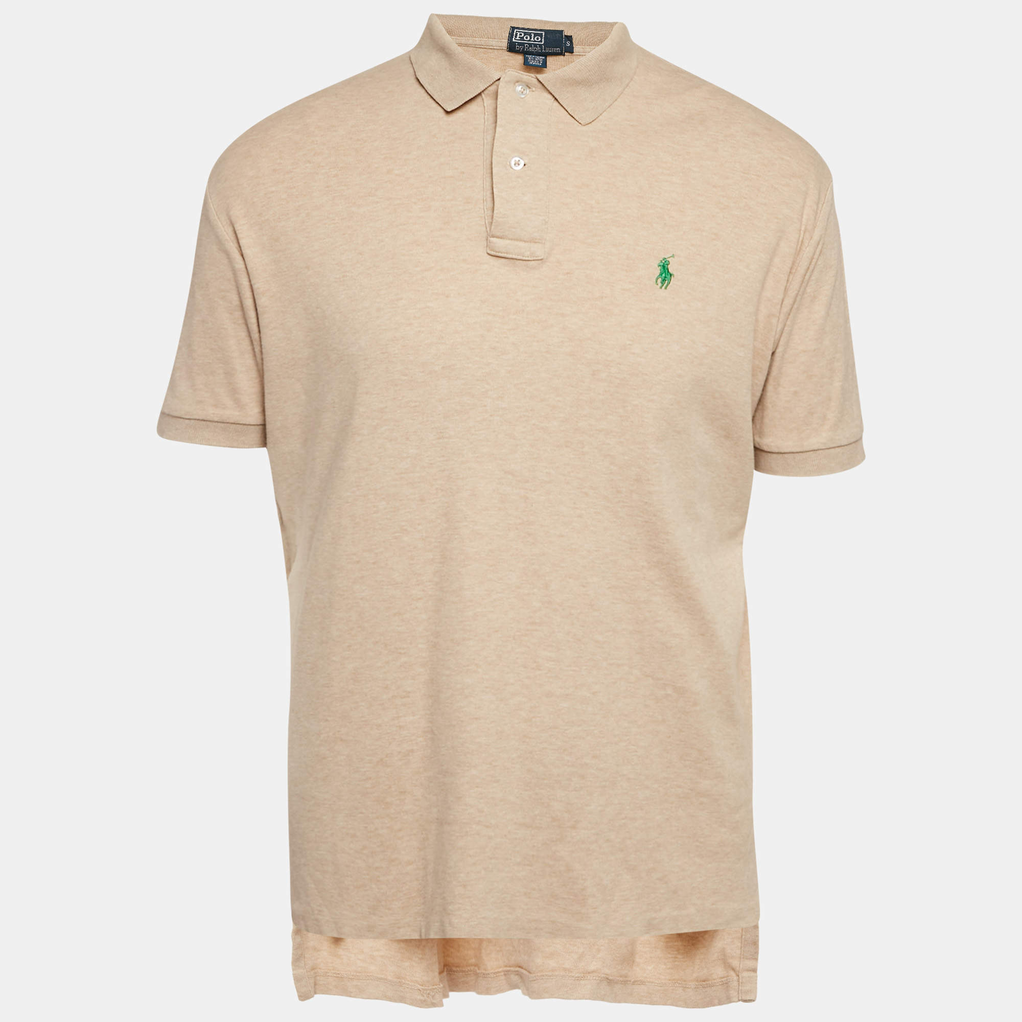 Pre Owned Polo Ralph Lauren Beige Jersey Polo T-Shirt S