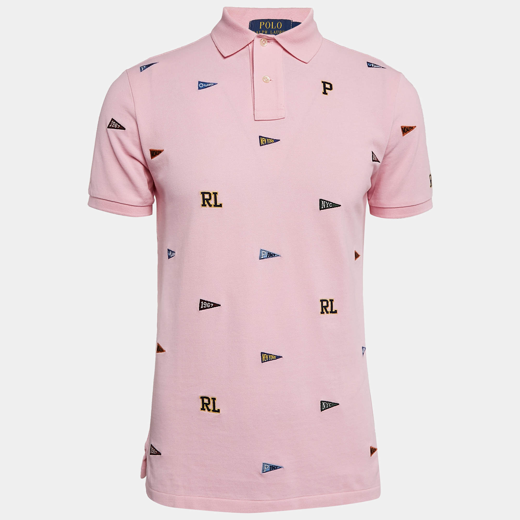 Pre Owned Polo Ralph Lauren Pink Embroidered Cotton Polo T-Shirt M