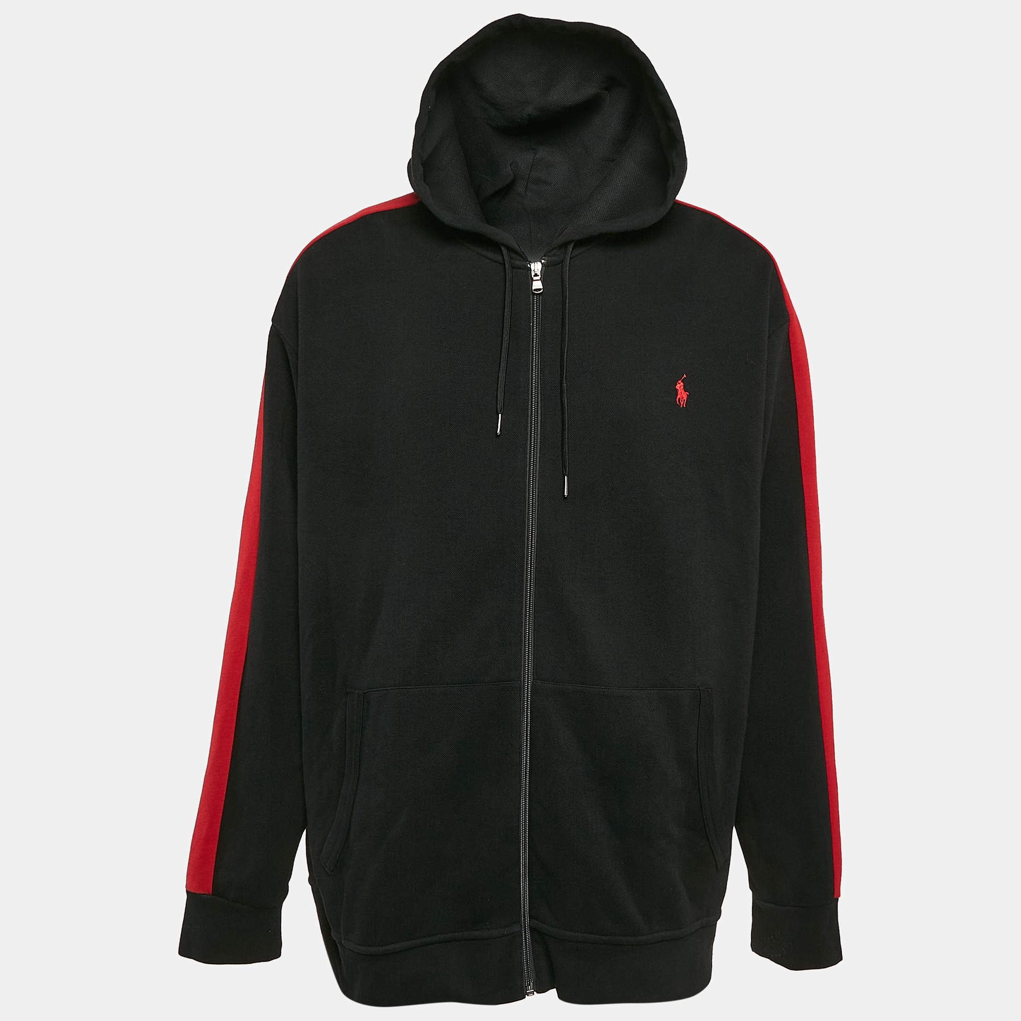 Pre Owned Polo Ralph Lauren Black Printed Cotton Blend Knit Hoodie 2XB