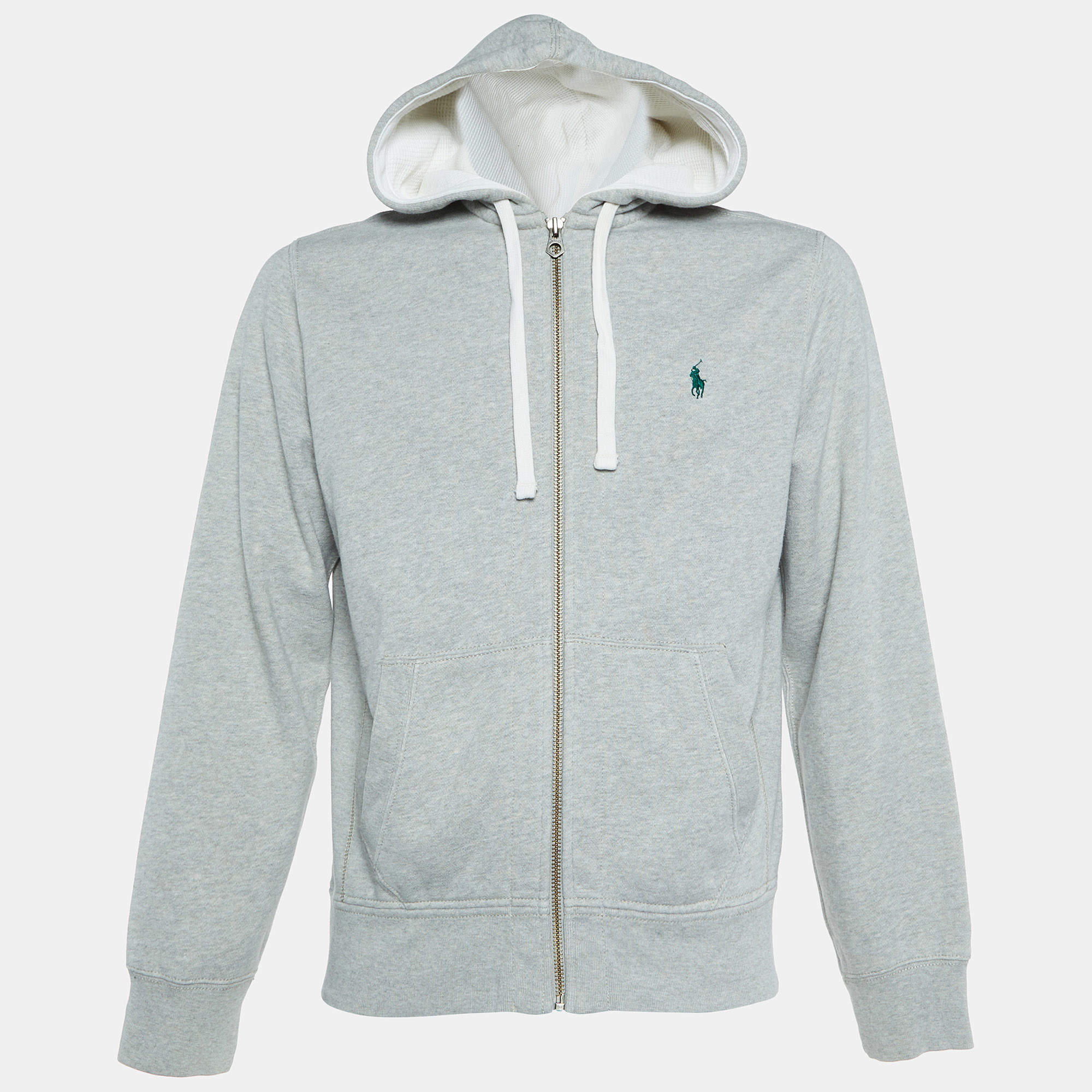 Polo Ralph Lauren Grey Cotton Knit Zip Up Hooded Jacket M