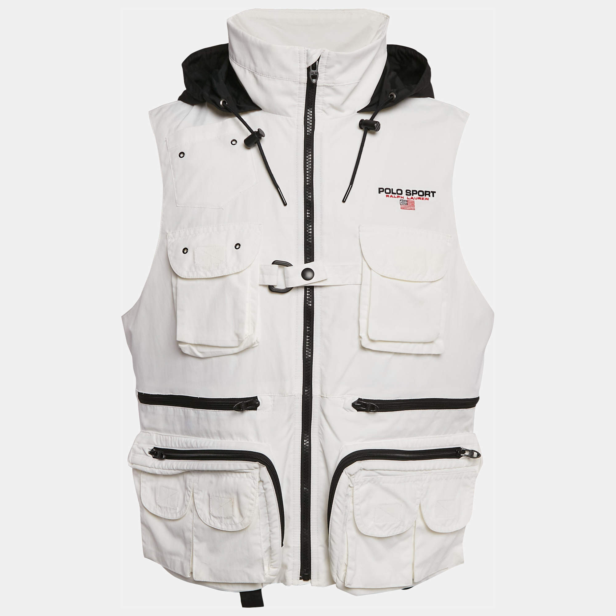 Polo Ralph Lauren White Nylon Zip-Up Hooded Utility Vest M