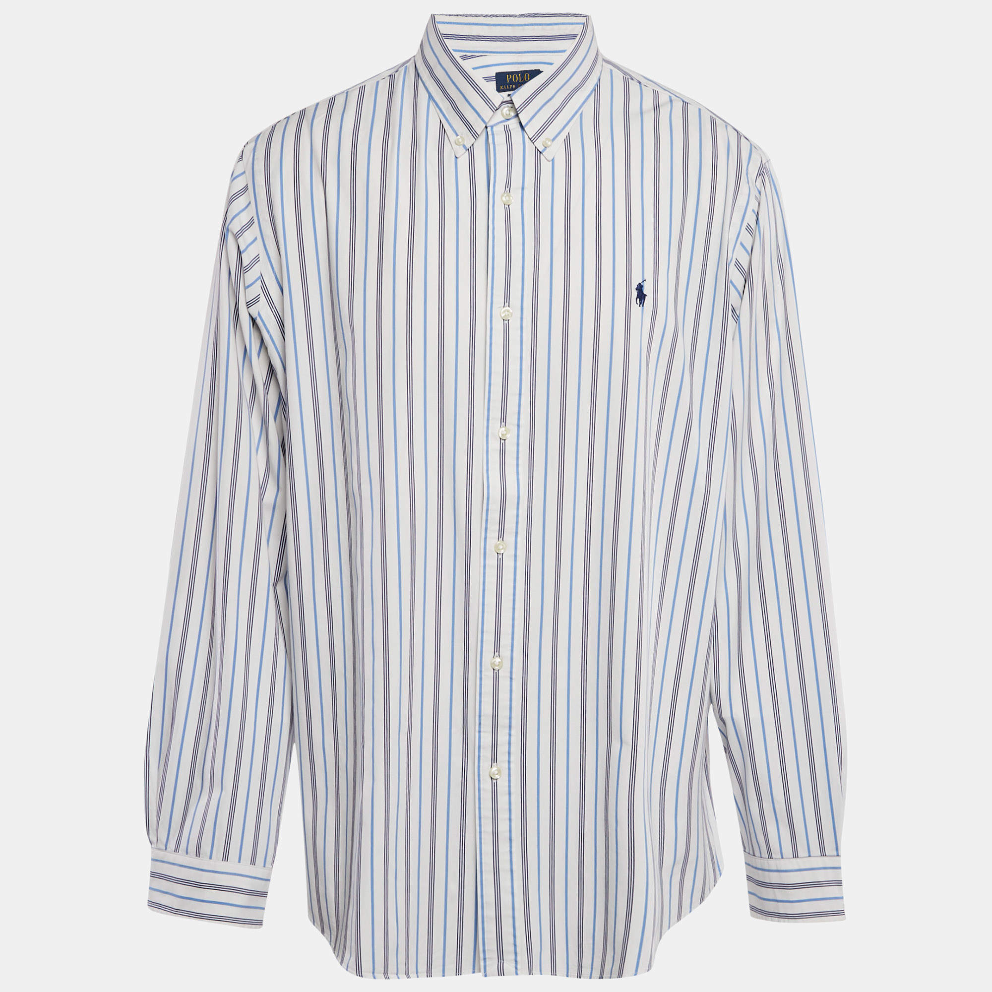 Pre Owned Polo Ralph Lauren White Stripe Cotton Classic Fit Shirt XXL