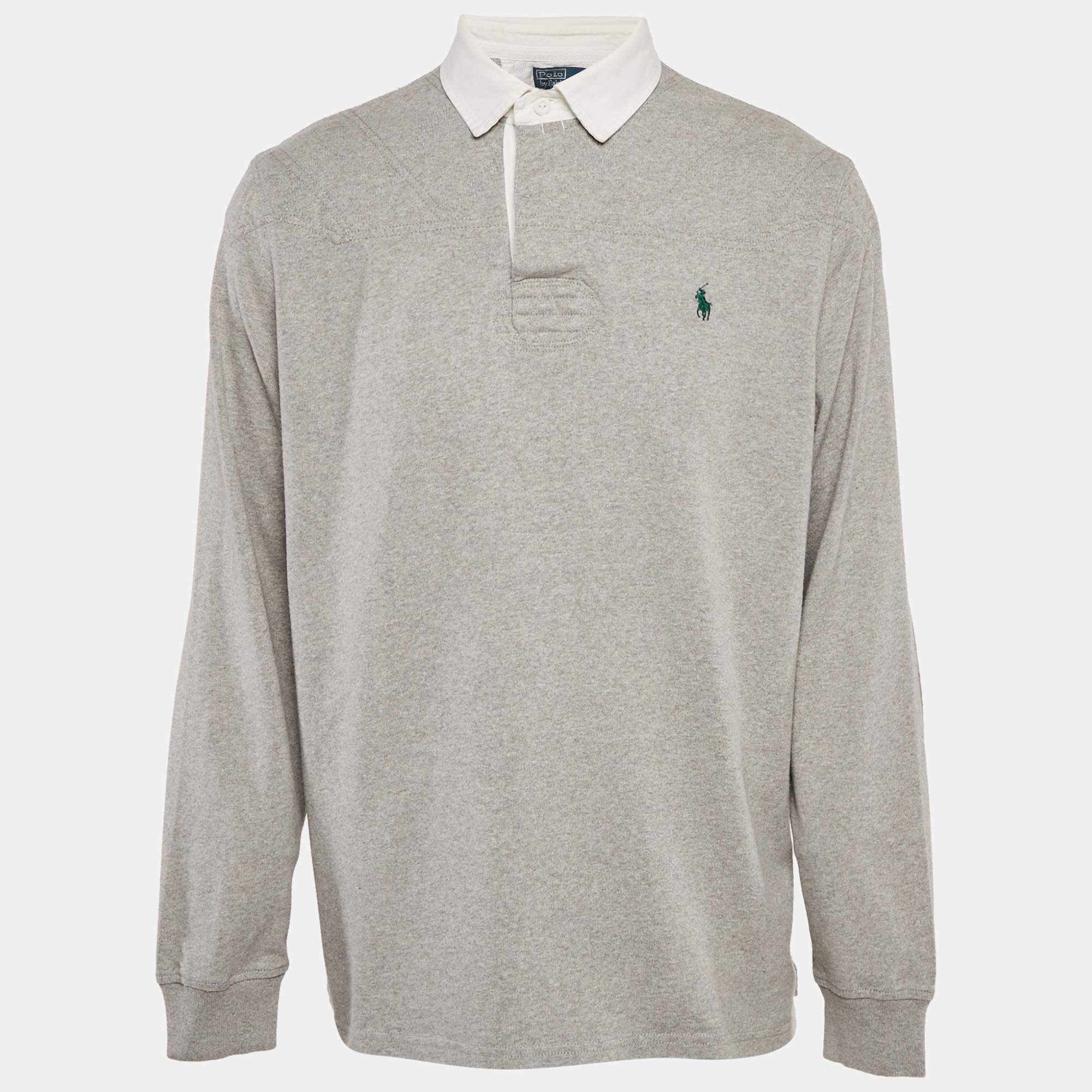 Pre Owned Polo Ralph Lauren Grey Cotton The Iconic Rugby Shirt XL