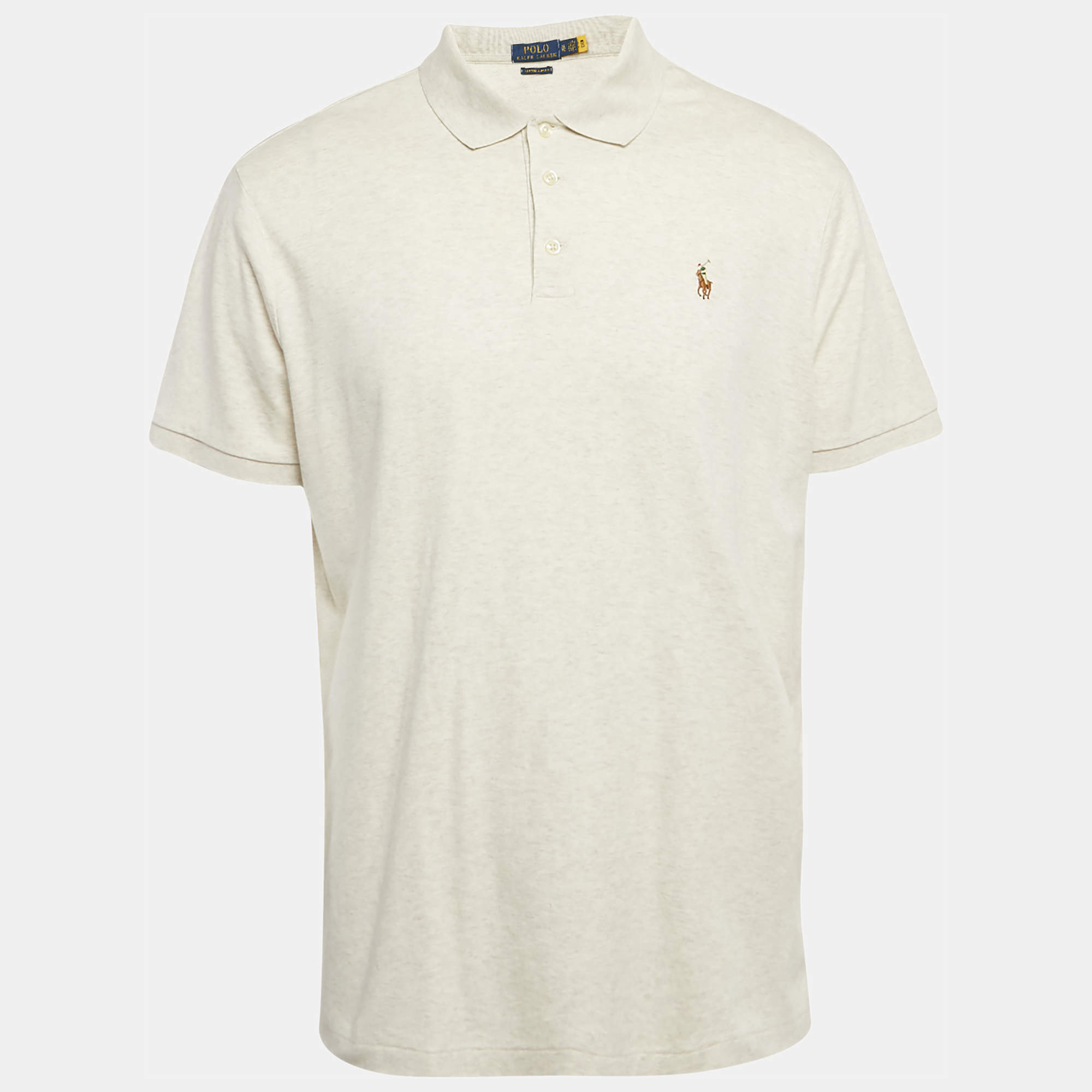 Pre Owned Polo Ralph Lauren Off-White Cotton Polo T-Shirt XL