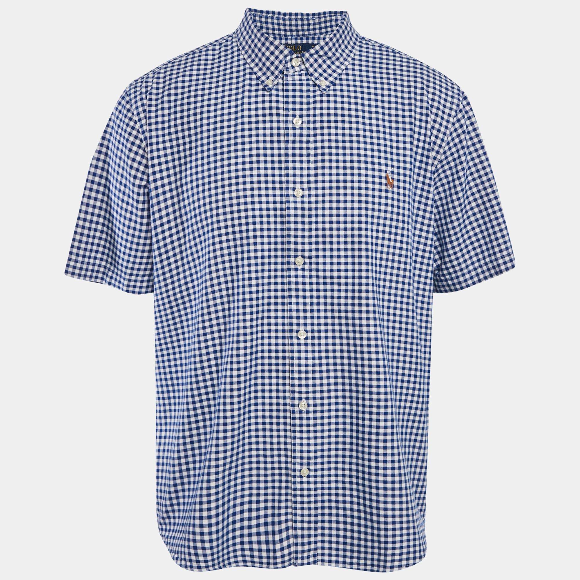Pre Owned Polo Ralph Lauren Blue Gingham Check Cotton Classic Fit Shirt XXL