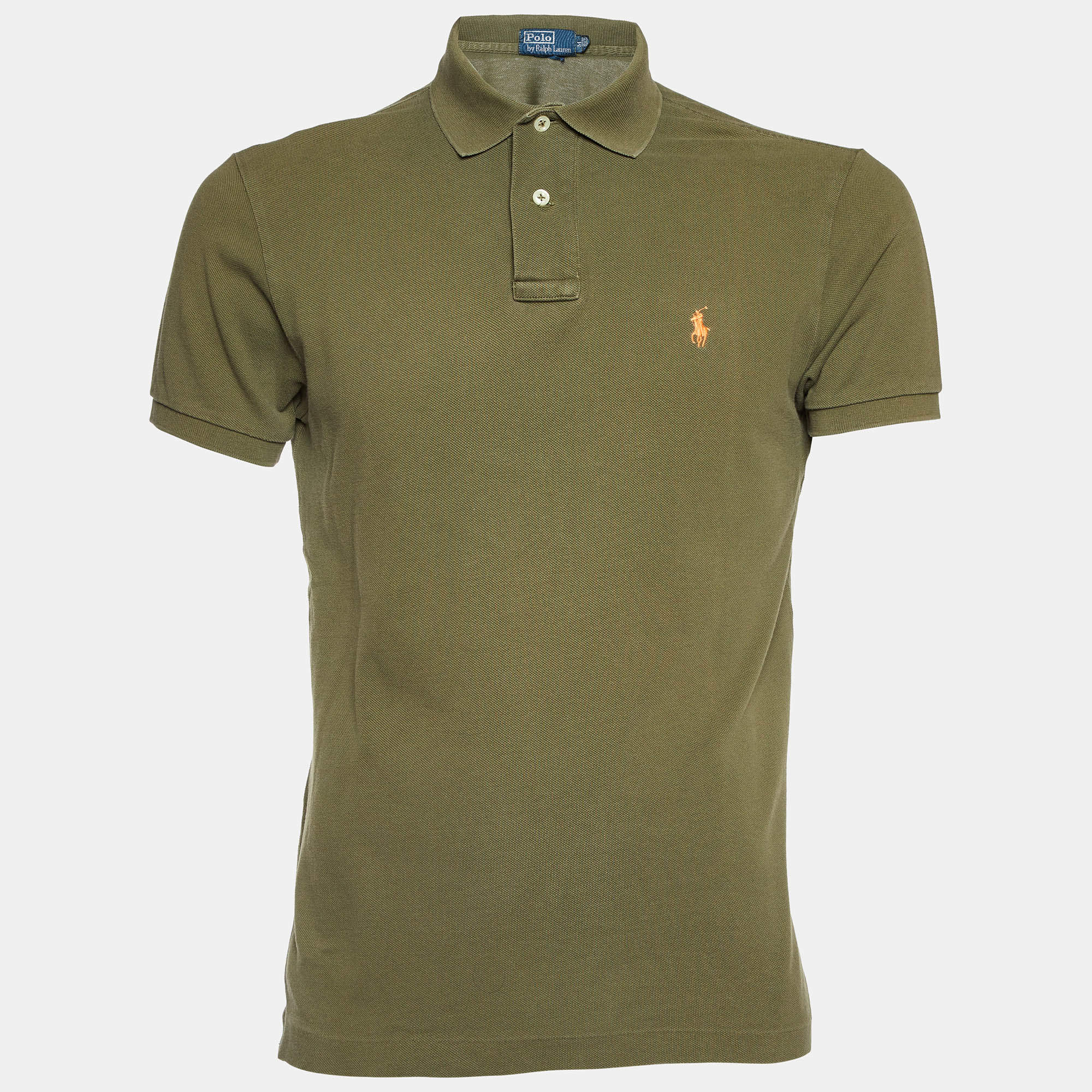 Pre Owned Polo Ralph Lauren Olive Green Cotton Polo T-Shirt M