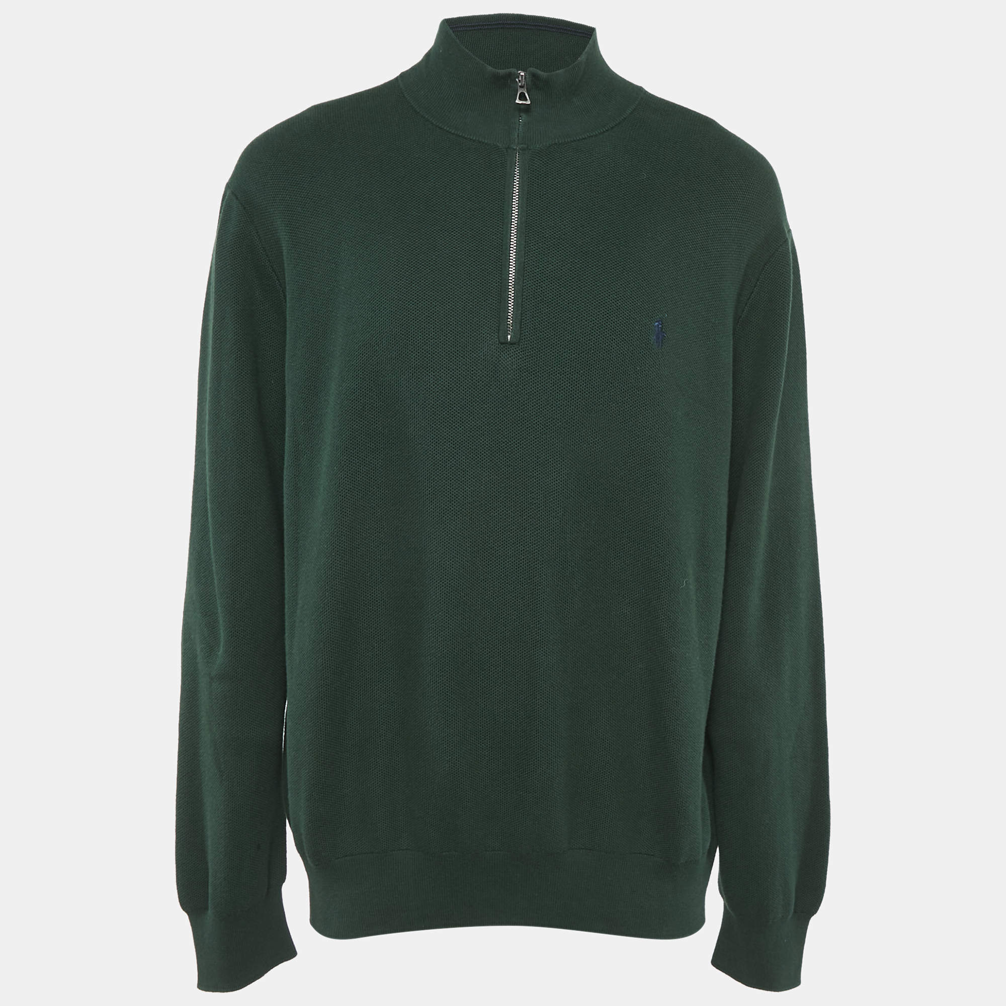 Pre Owned Polo Ralph Lauren Green Pique Cotton Polo Long Sleeve T-Shirt XXL