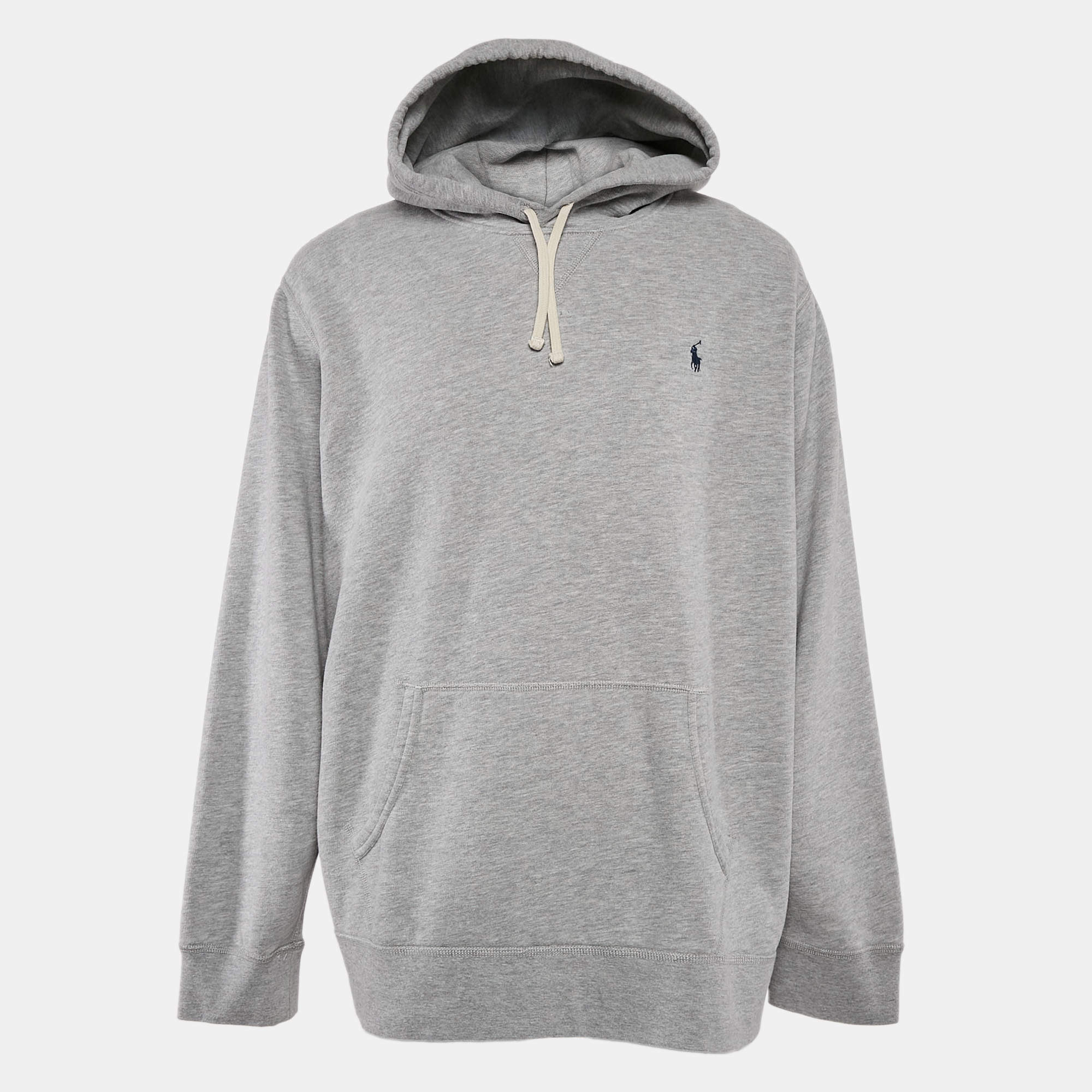 Pre Owned Polo Ralph Lauren Grey Cotton Blend Knit Hoodie XXL