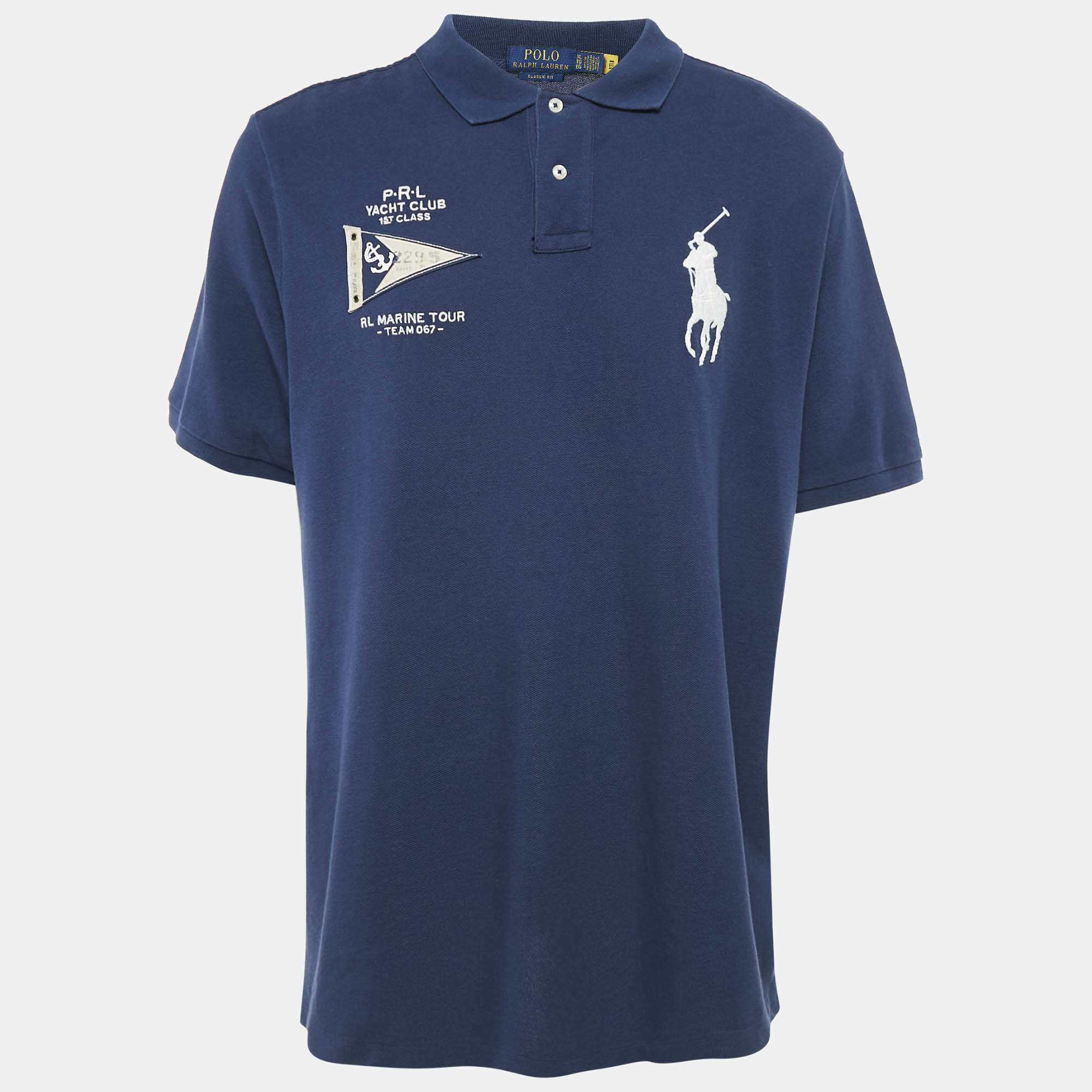 Pre Owned Polo Ralph Lauren Navy Blue Embroidered Polo T-Shirt XL