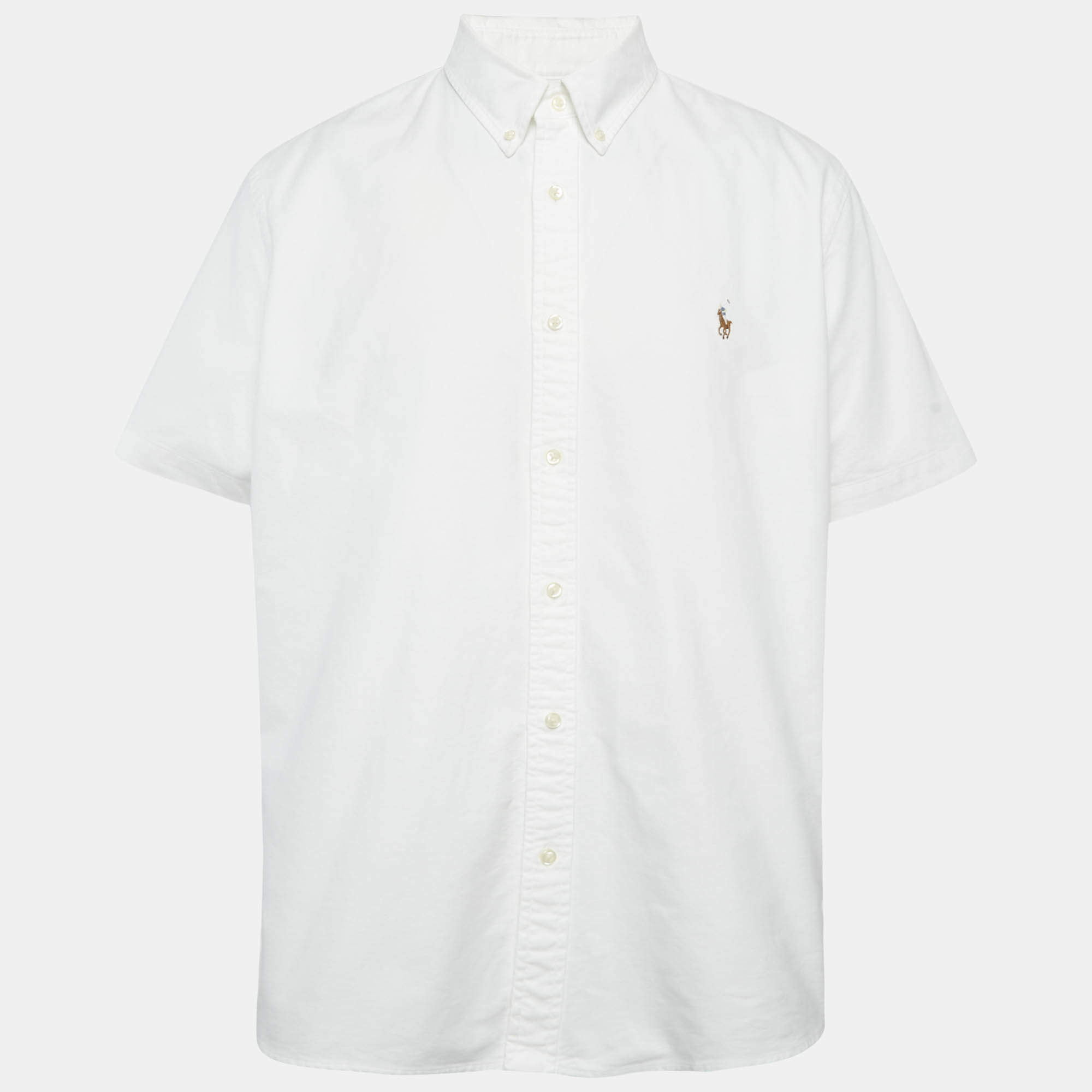 Pre Owned Polo Ralph Lauren White Cotton Half Sleeve Button Down Shirt XXL