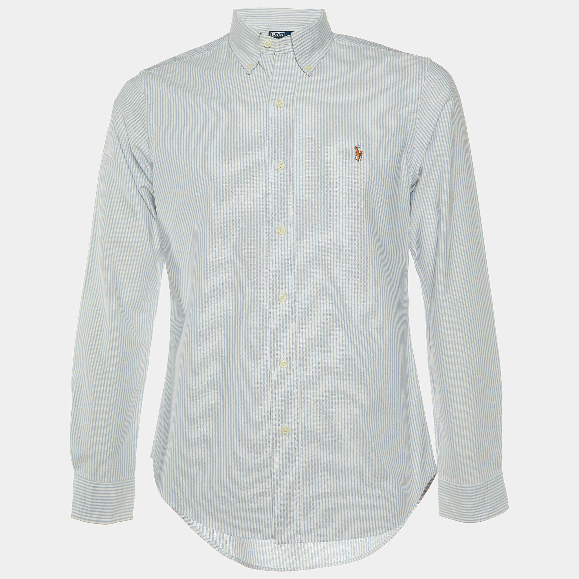 Pre Owned Polo Ralph Lauren Blue Striped Cotton Slim Fit Button Down Shirt M