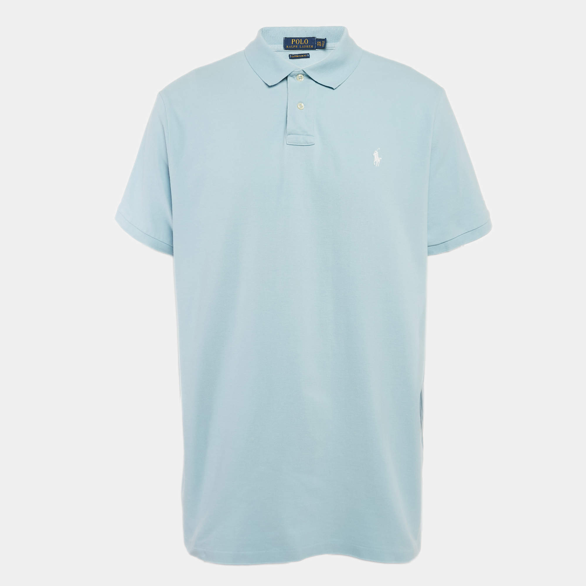 Pre Owned Polo Ralph Lauren Blue Logo Embroidered Cotton Pique Knit Polo T-Shirt XXL