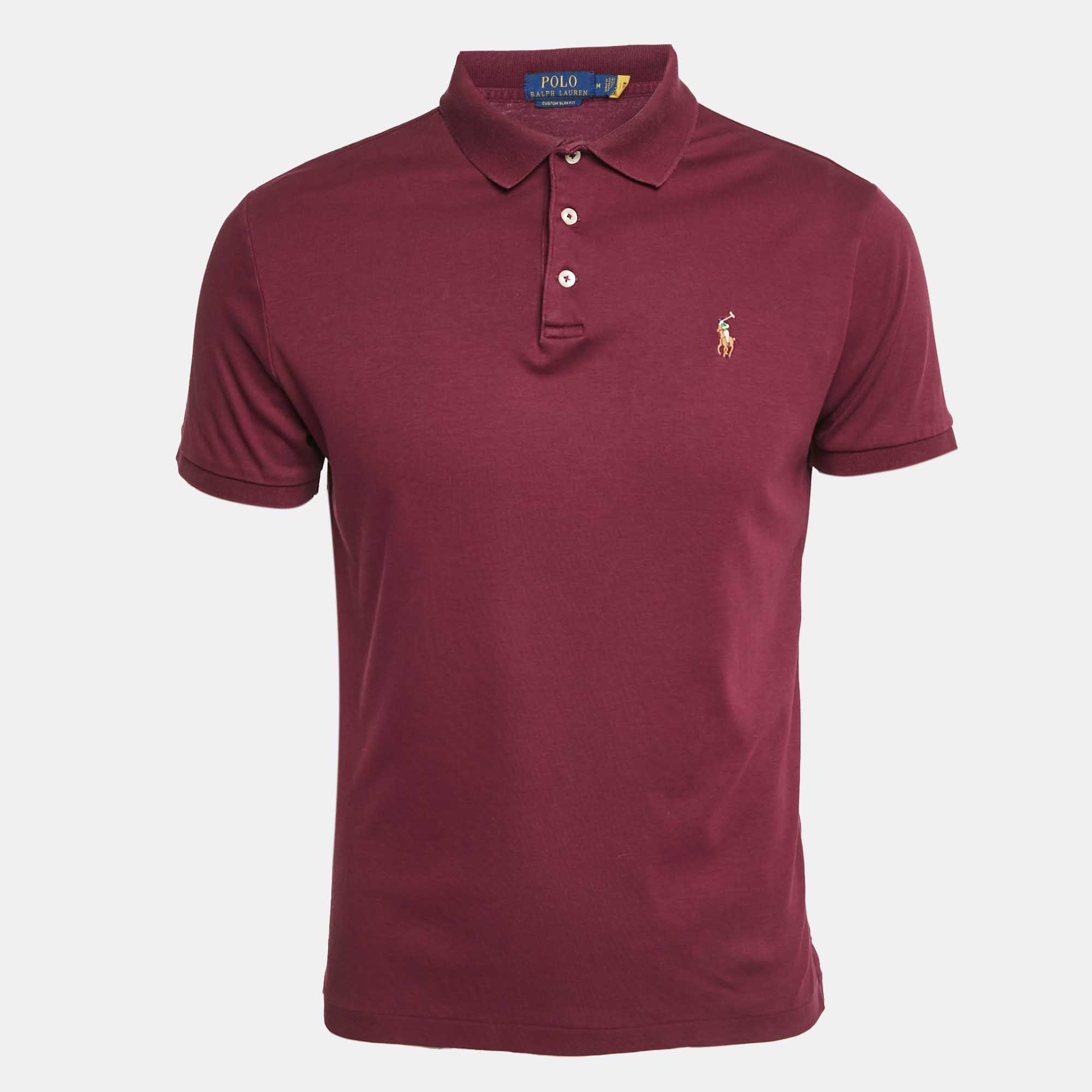 Pre Owned Polo Ralph Lauren Burgundy Cotton Jersey Polo T-Shirt M