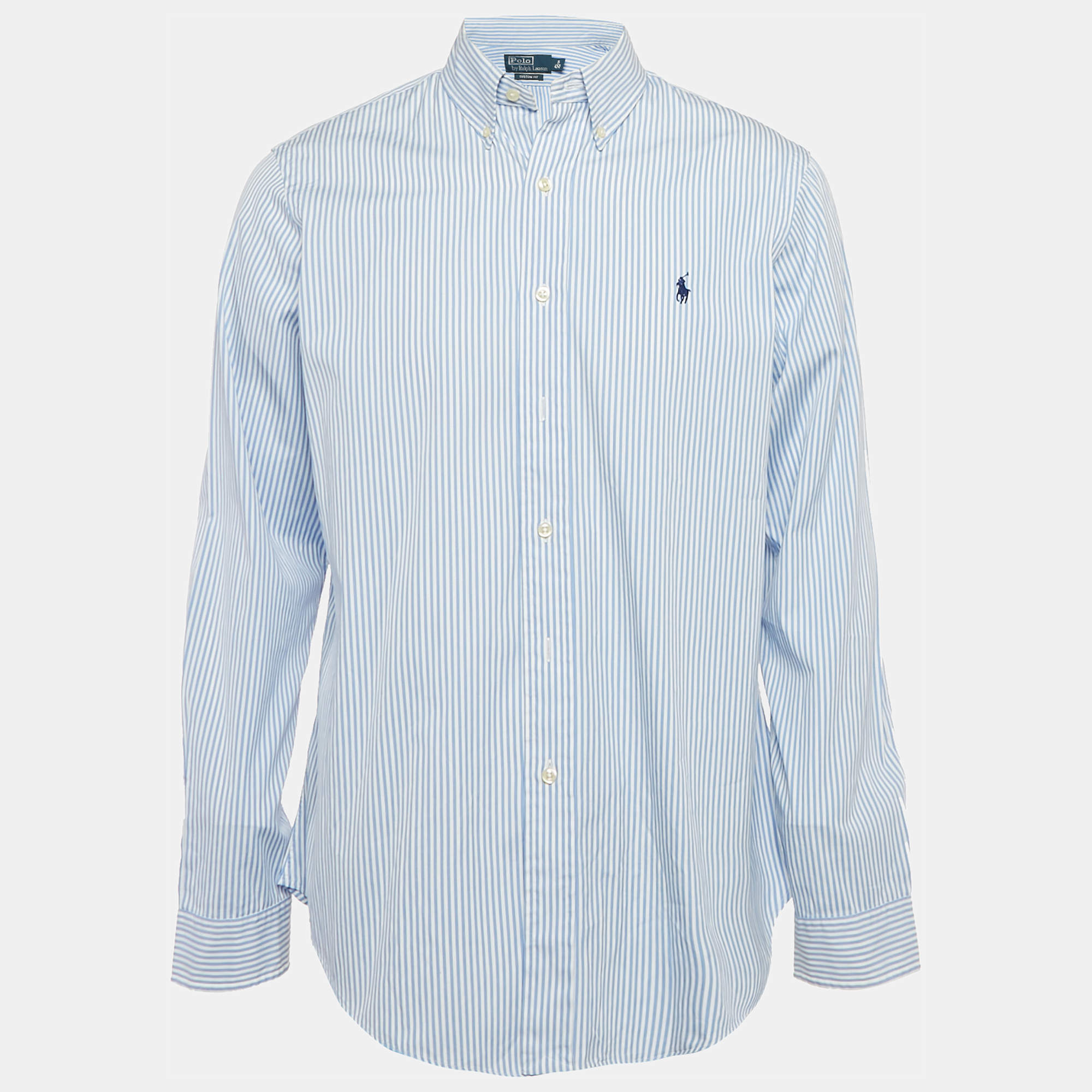 Pre Owned Polo Ralph Lauren Blue Stripe Cotton Button Down Shirt L