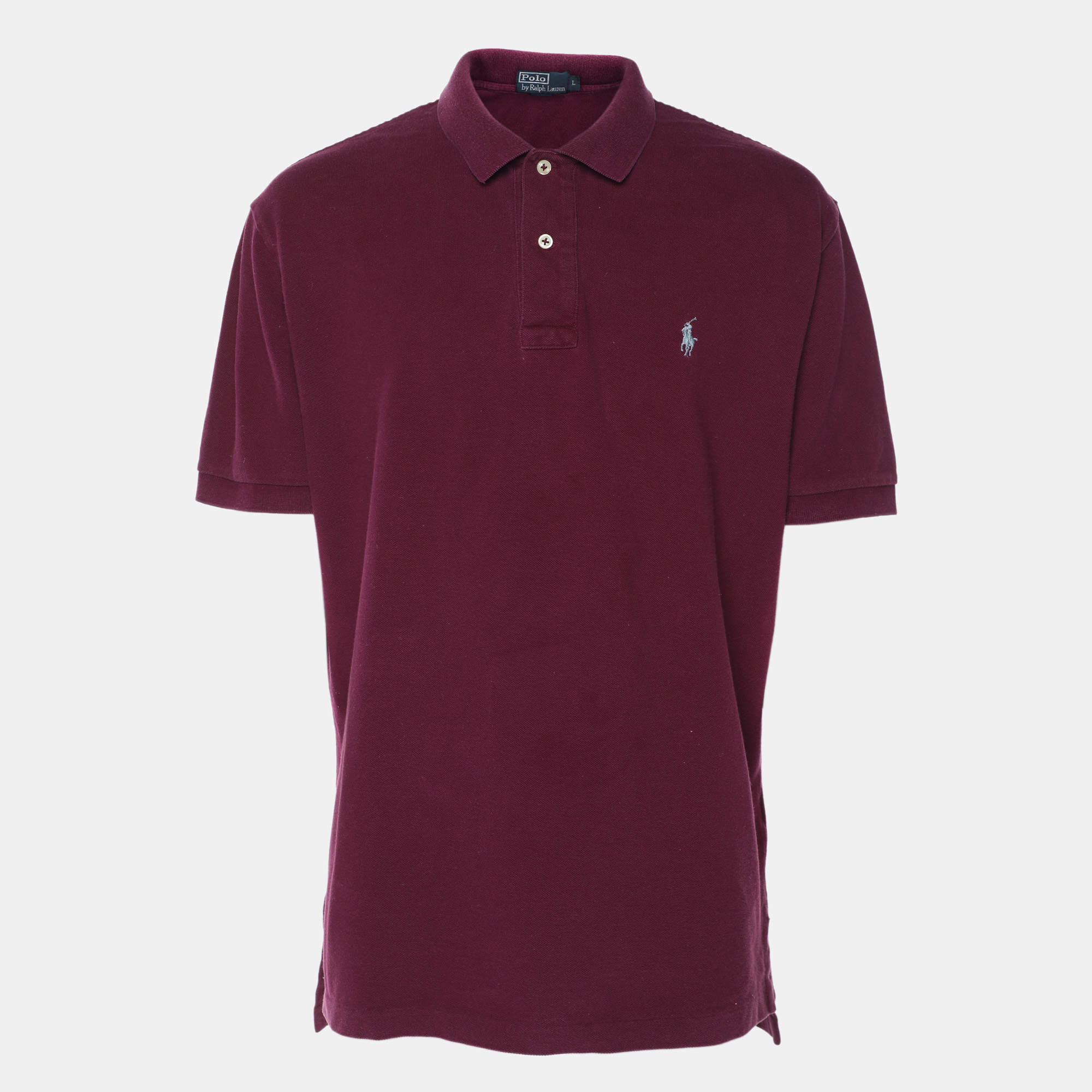 مملوكة مسبقًا تي شيرت بولو رالف لورين قطن جيرسيه بورجوندي مقاس كبير - لارج