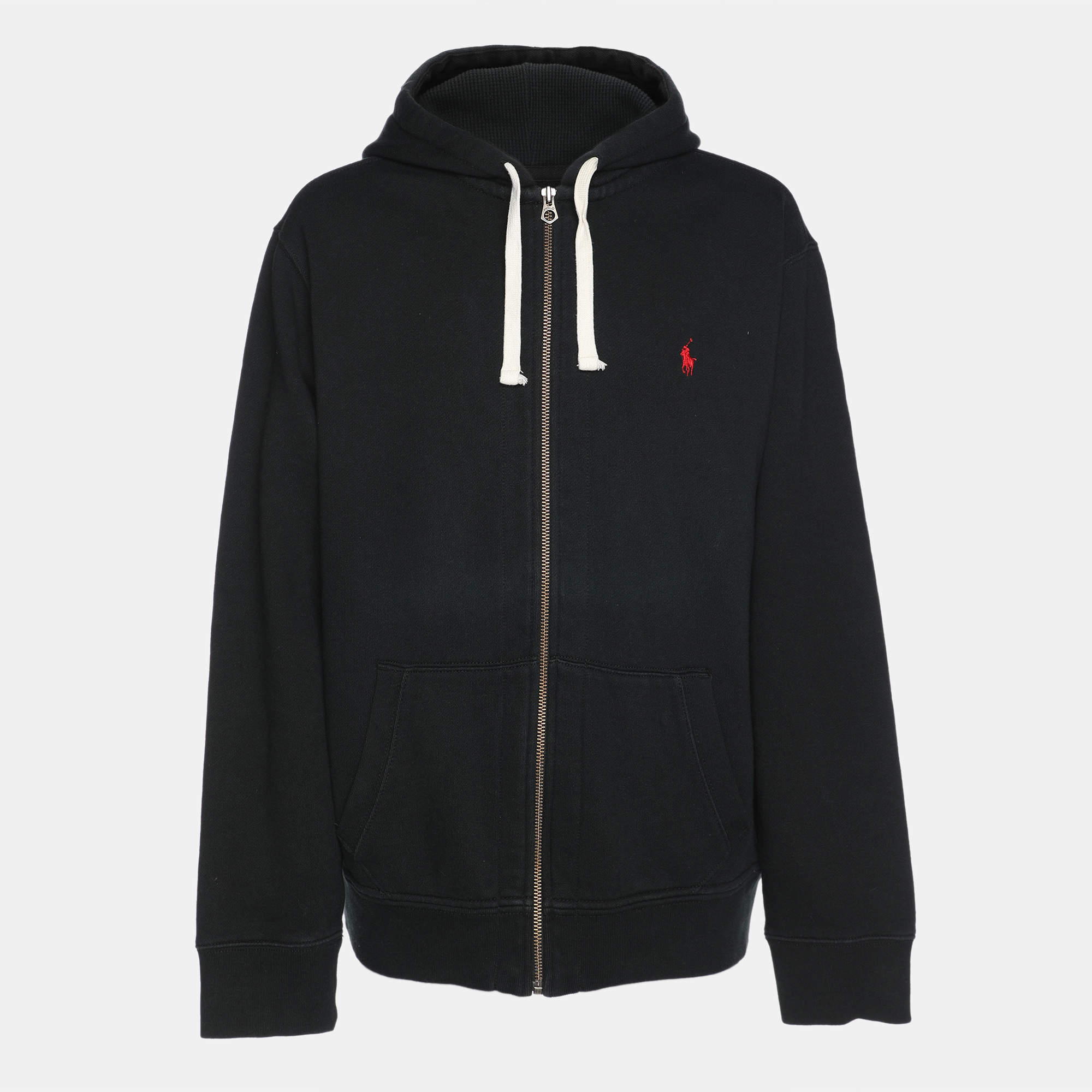 Pre Owned Polo Ralph Lauren Dark Grey Cotton Knit Zip Hoodie XXL