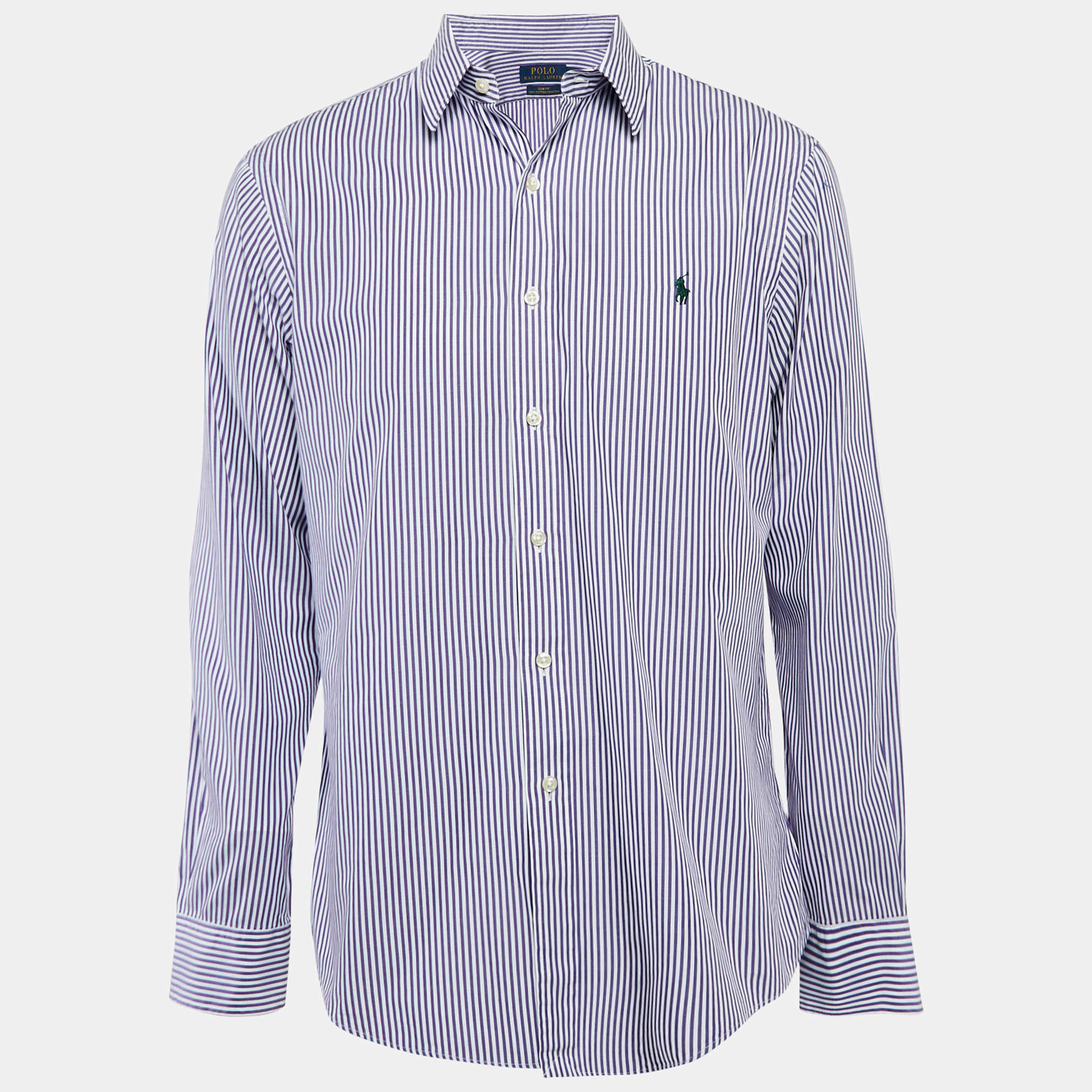 Pre Owned Polo Ralph Lauren Purple Striped Stretch Cotton Slim Fit Shirt L