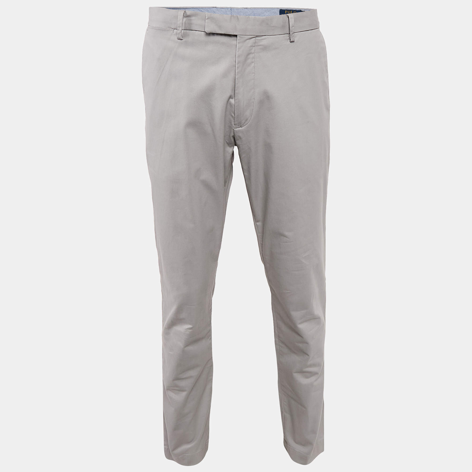 Pre Owned Polo Ralph Lauren Grey Cotton Stretch Slim Fit Trousers XL Waist 36"