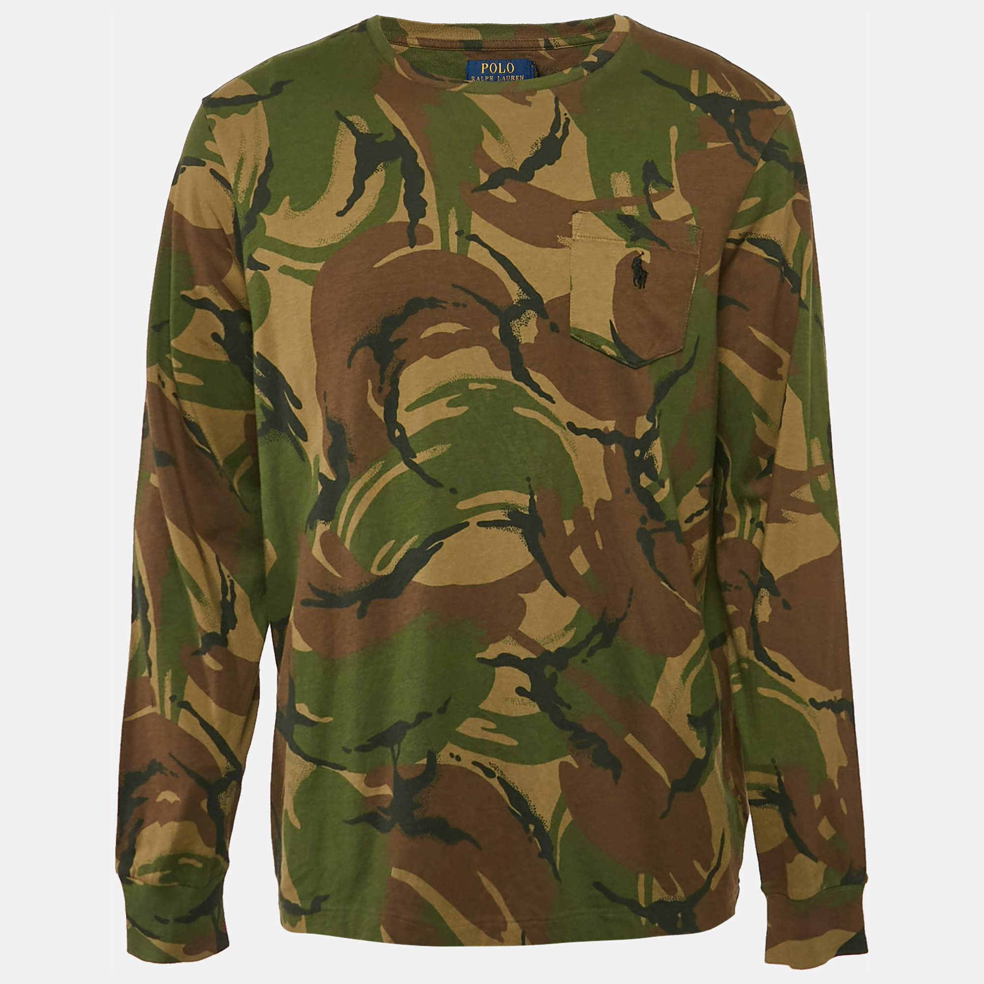 Polo Ralph Lauren Green Camouflage Print Cotton Long Sleeve T-Shirt L