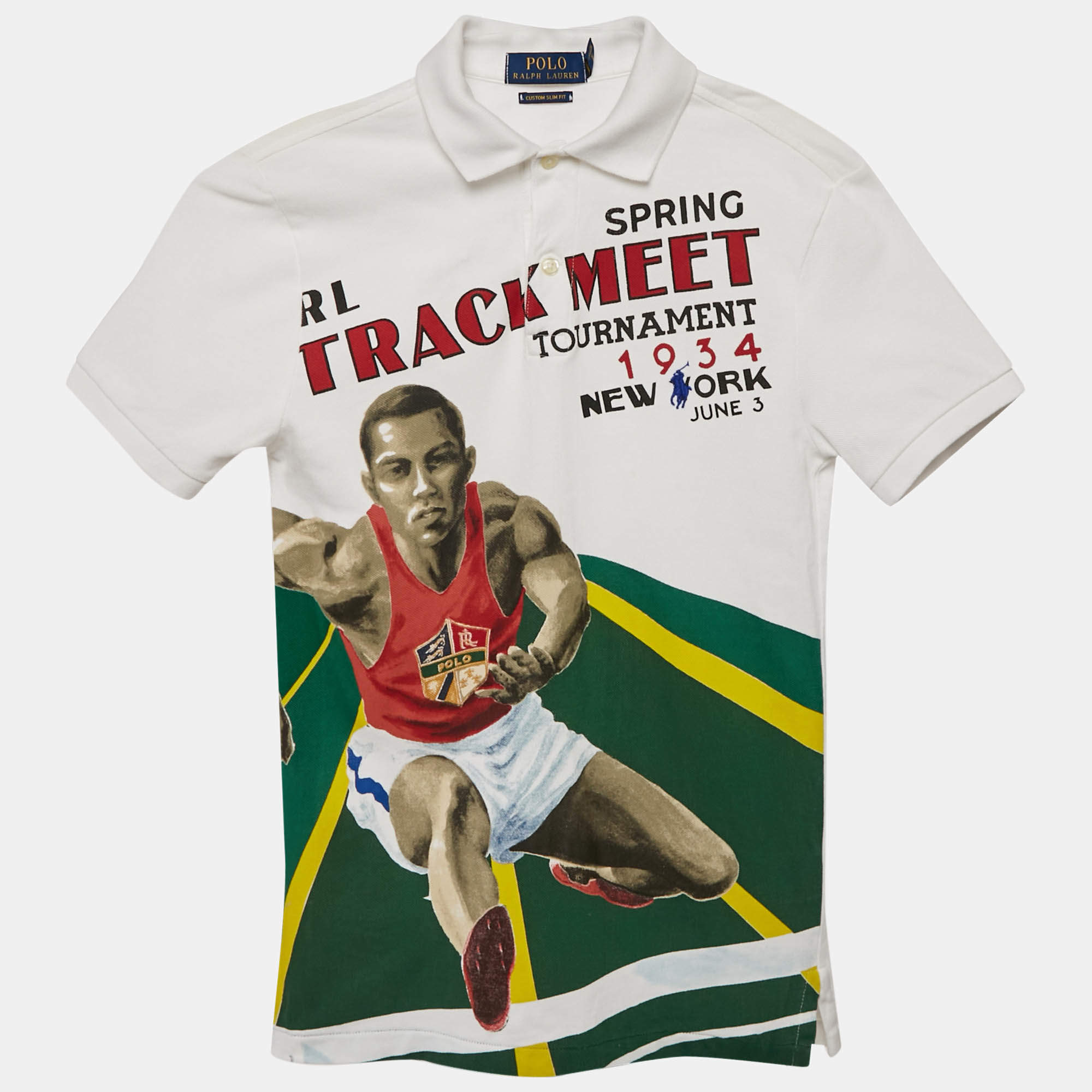 Polo Ralph Lauren White Track and Field Print Pique Polo T-Shirt XS