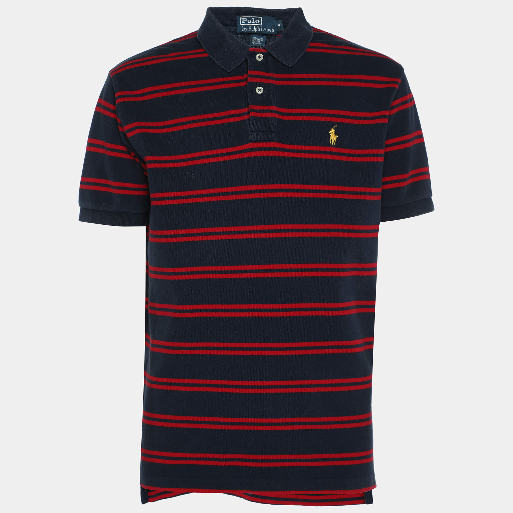 Pre Owned Ralph Lauren Navy/Red Embroidered Cotton Polo T-Shirt M