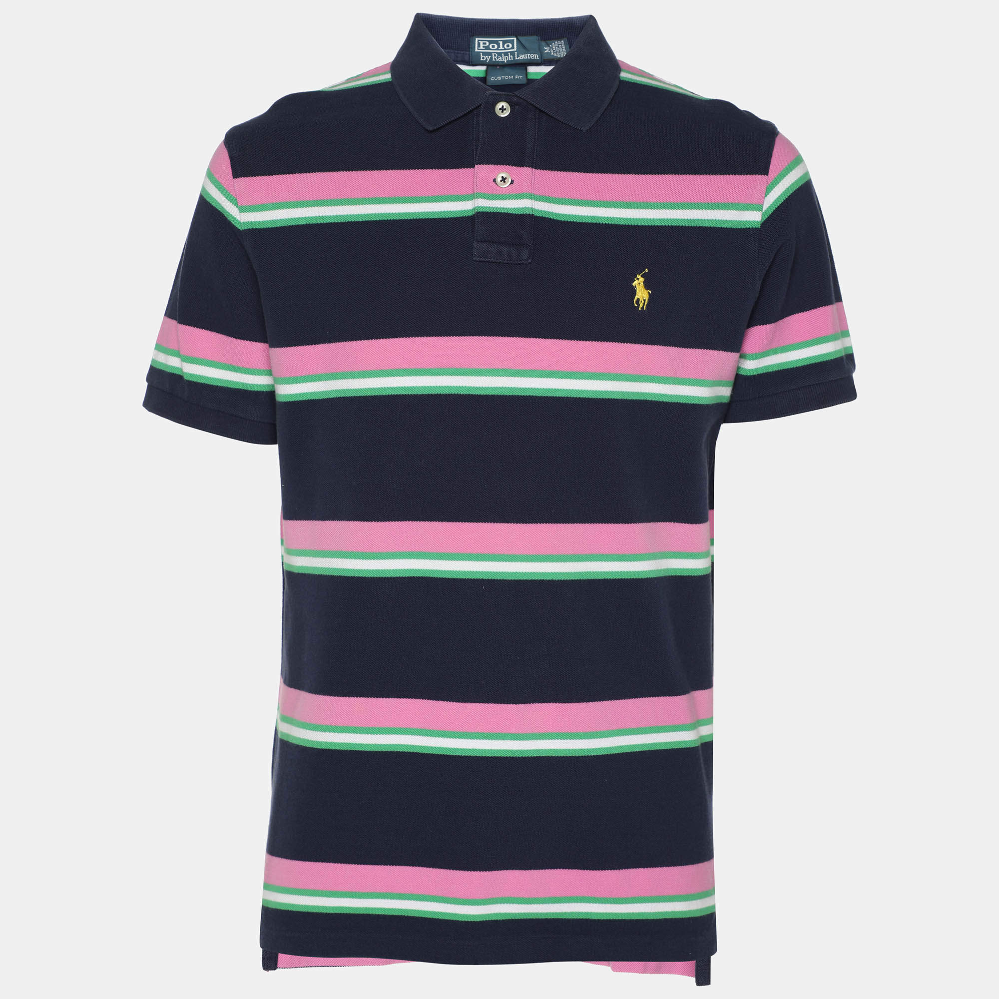 Pre Owned Polo Ralph Lauren Multicolor Stripe Cotton Pique Polo T-Shirt M