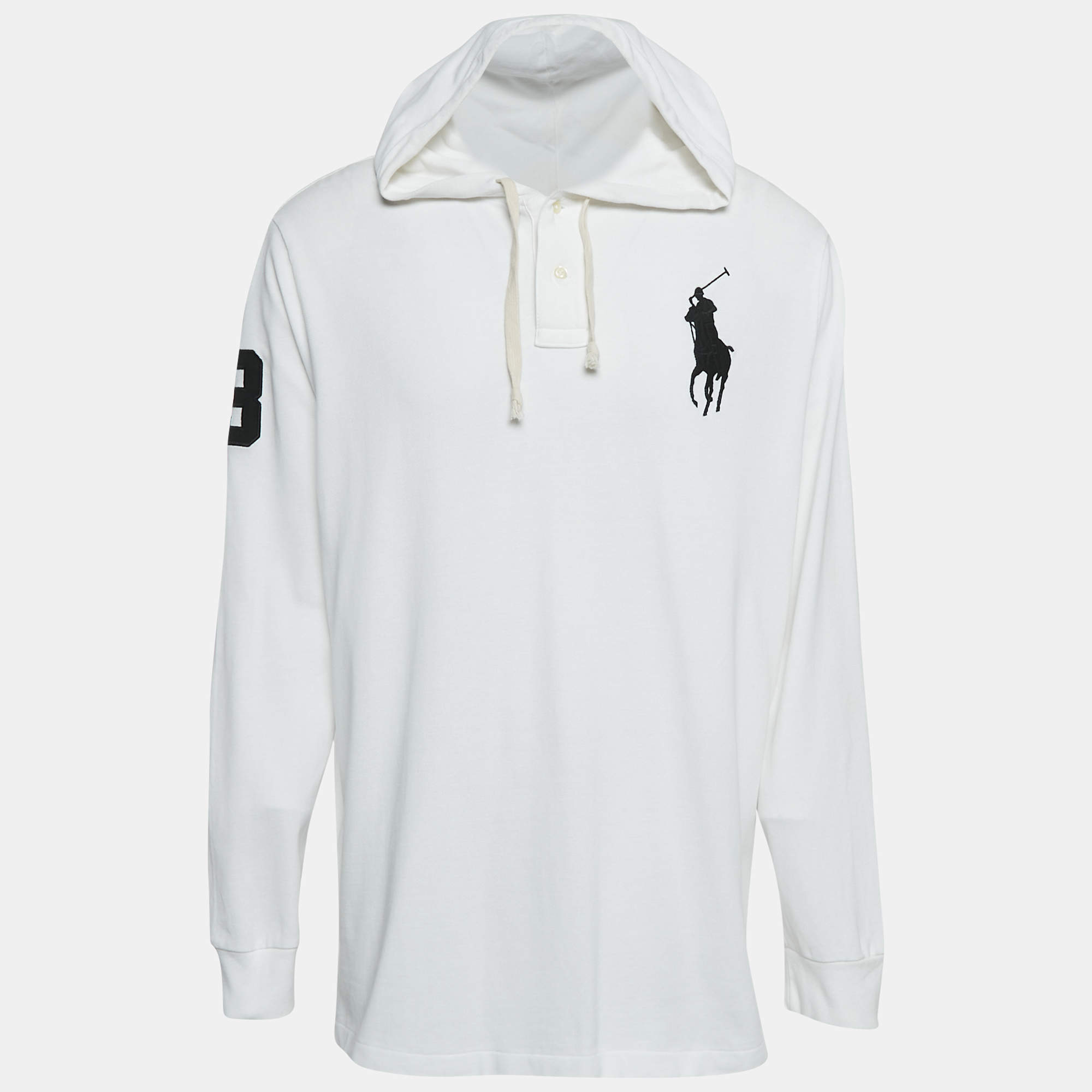 Pre Owned Polo Ralph Lauren White Logo Embroidery Cotton Pique Hoodie XL