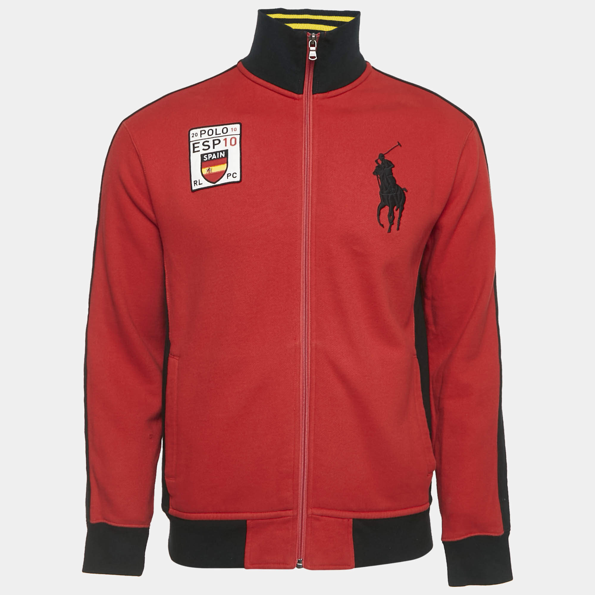 Polo Ralph Lauren Red Logo Print Cotton Knit Zip-Up Jacket M