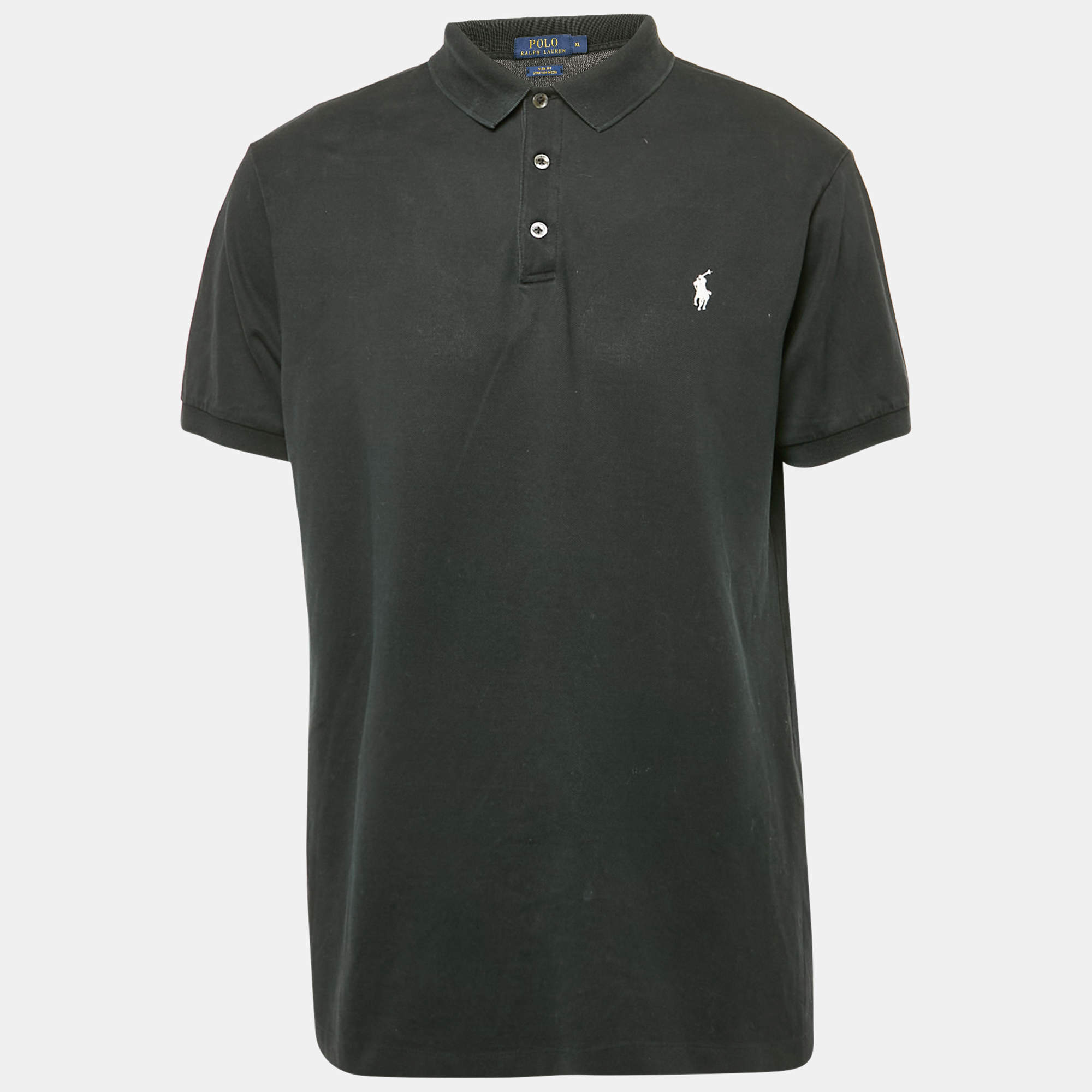 Pre Owned Polo Ralph Lauren Black Cotton Slim Fit Polo T-Shirt XL