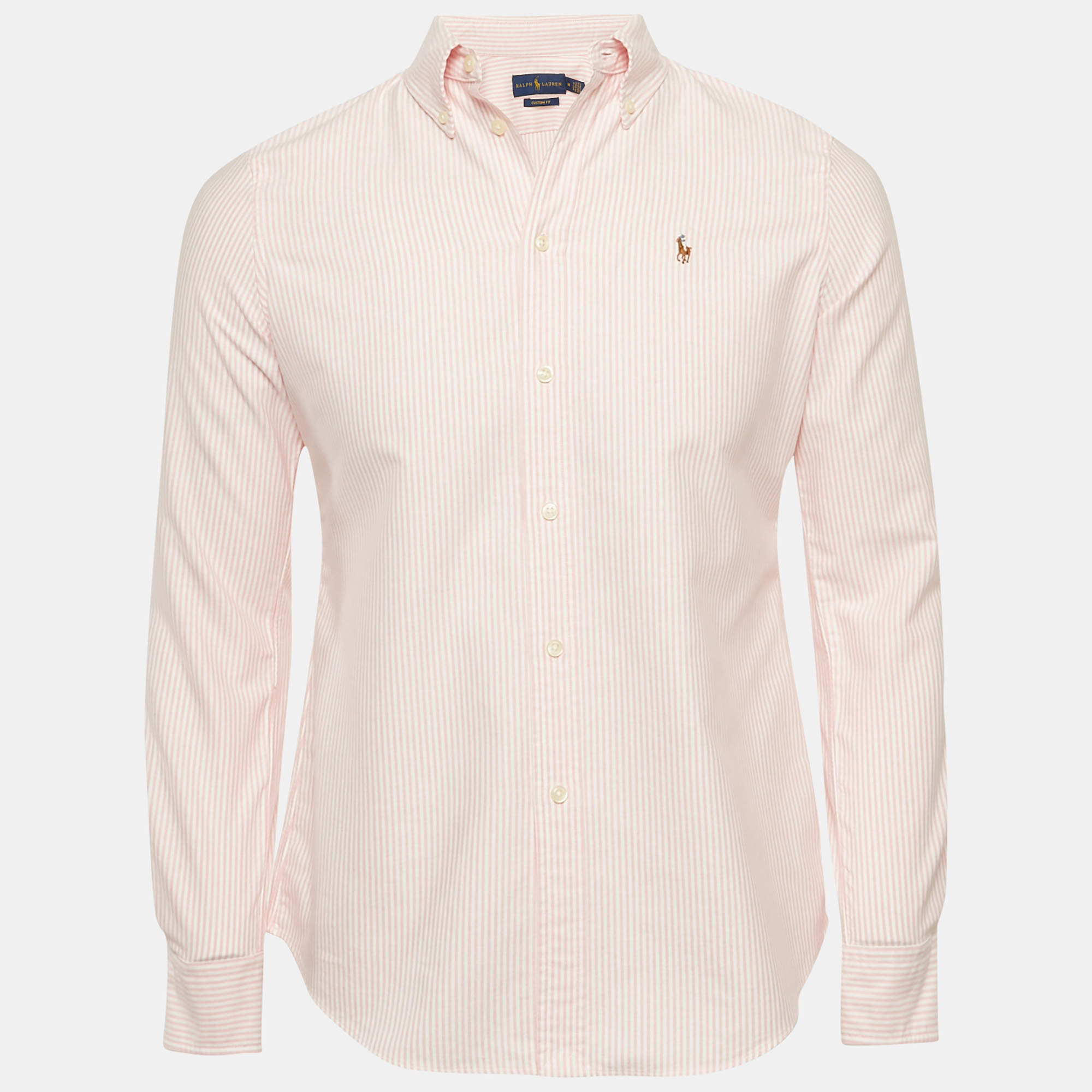 Ralph Lauren Pink Striped Cotton Button Down Custom Fit Shirt M
